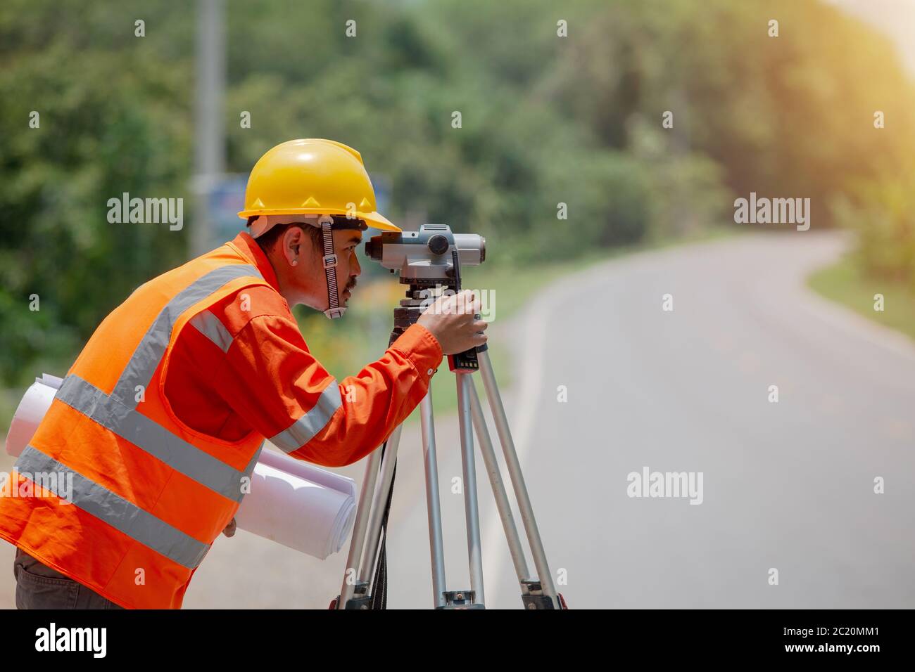 Vermessungsgebiet Kennzeichnung Straßenbau und Land Stockfoto