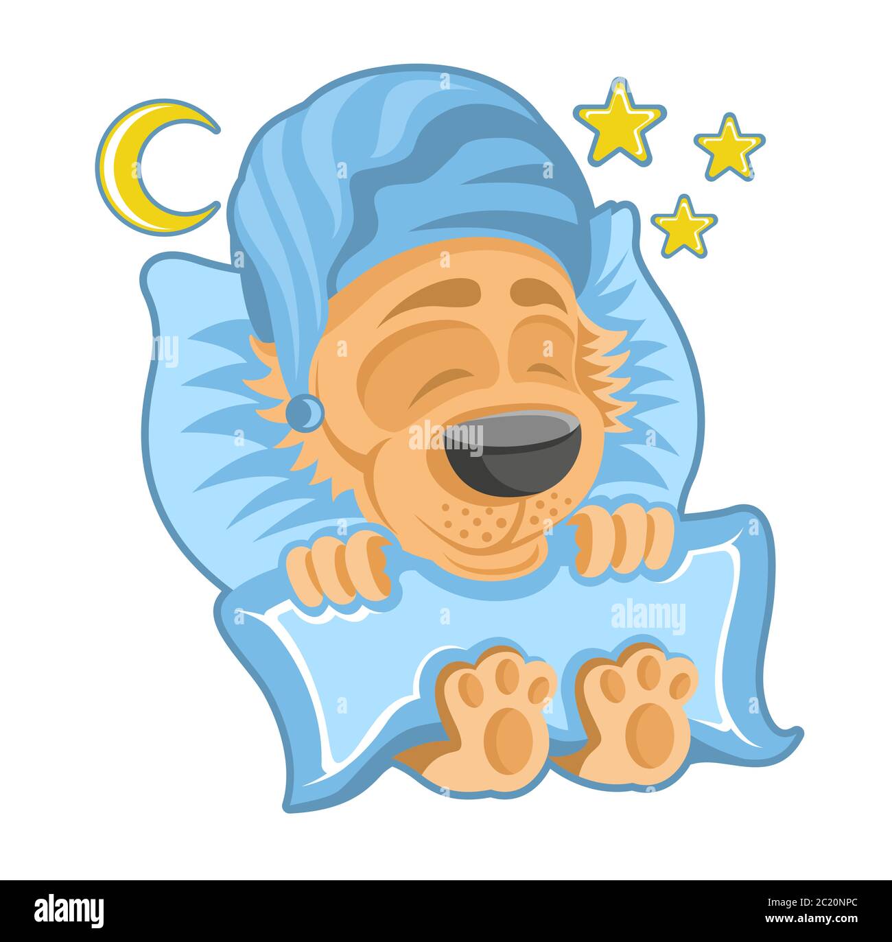 Charakter roten Hund im Bett schlafen, in Nachtmütze in Cartoon-Stil auf weiß gekleidet. Stock Vektor