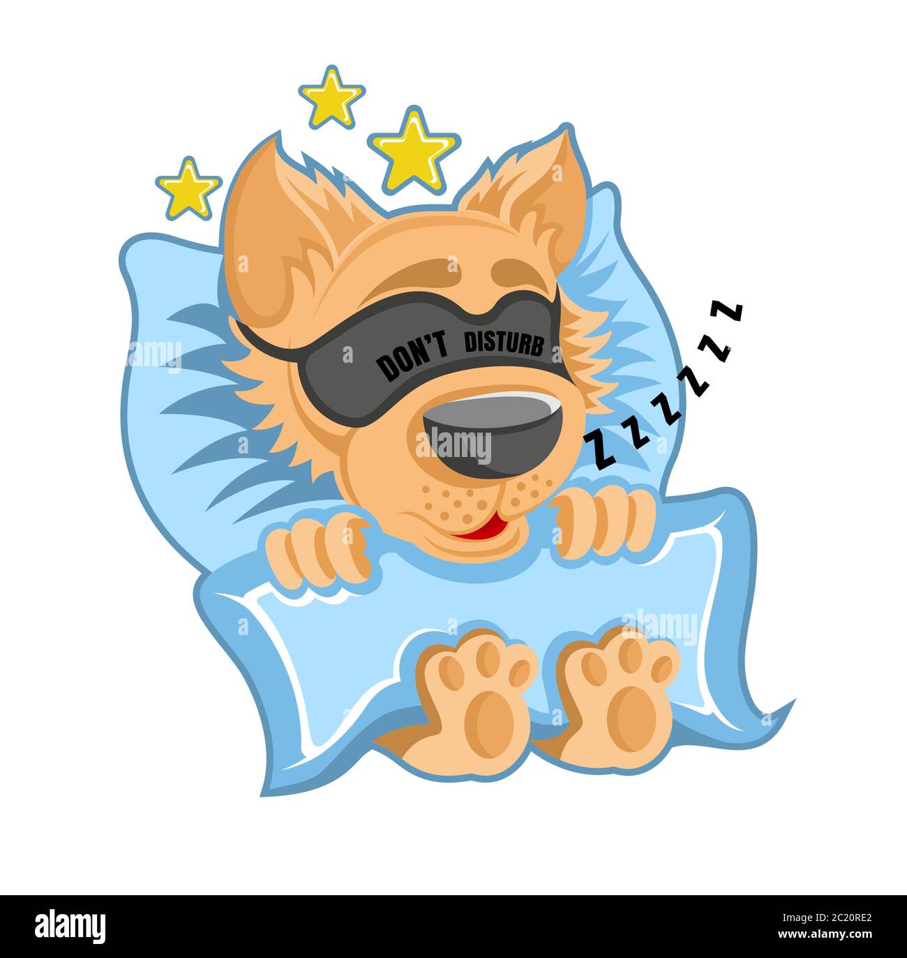 Charakter roter Hund im Bett schlafen und schnarchen mit blindfellen in Cartoon-Stil auf weiß Stock Vektor