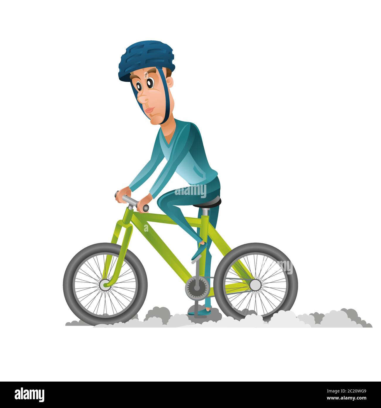 Vektor Cartoon Stil Illustration. Mann im Sport tragen Reiten auf dem Fahrrad isoliert auf weißem Hintergrund. Stock Vektor