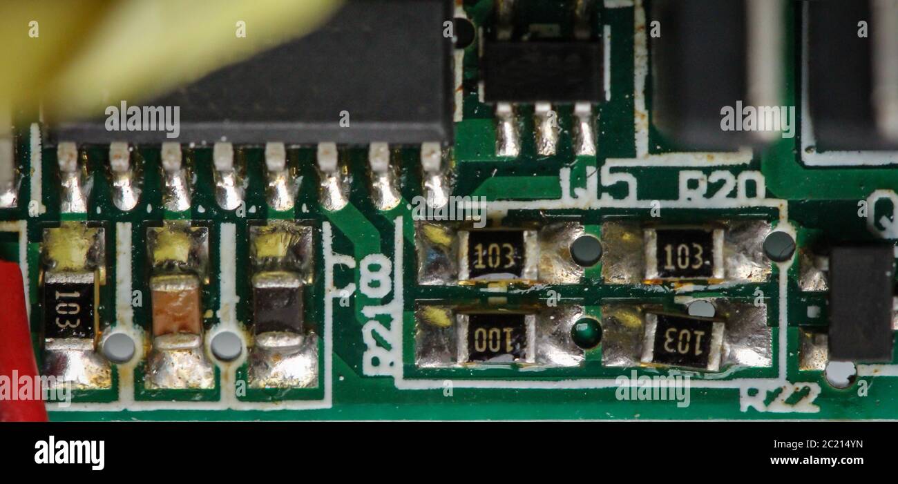 Diese sind detaillierte Ansichten der elektronischen Komponenten Stockfoto