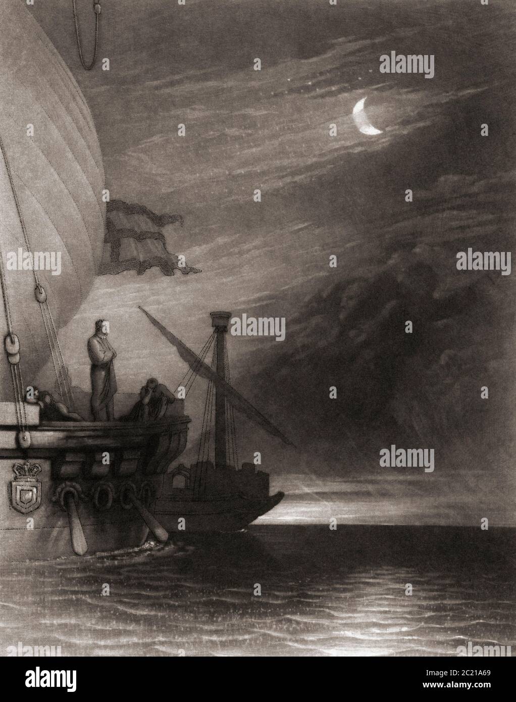 Land entdeckt von Columbus, von John Sartain nach einem Werk von J. M. W. Turner gestochen, eine von sieben Illustrationen Turner produziert für epische Gedicht über Columbus in Samuel Rogers Buch Gedichte. Stockfoto