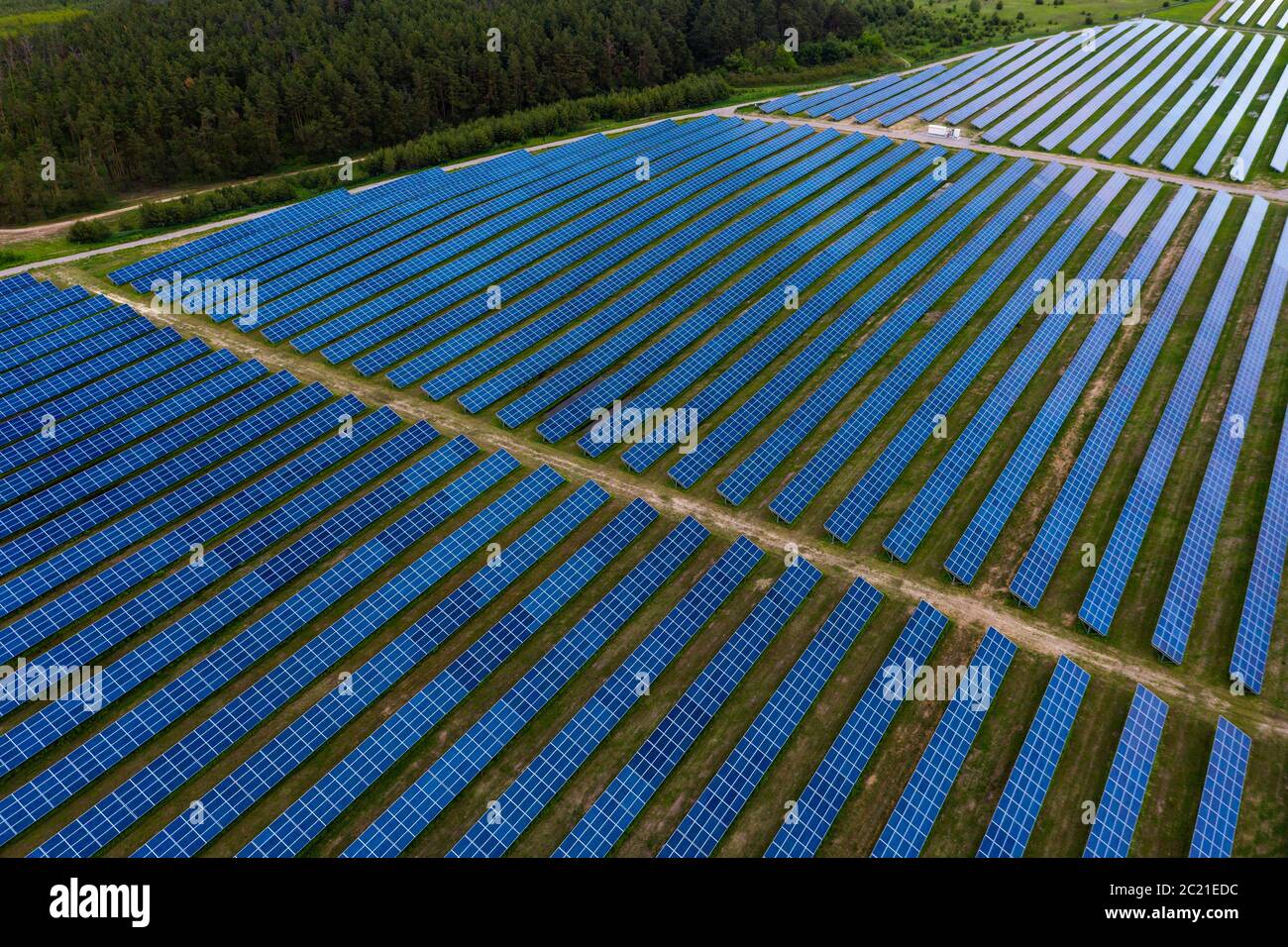 Solarzellen, Luftaufnahme Stockfoto