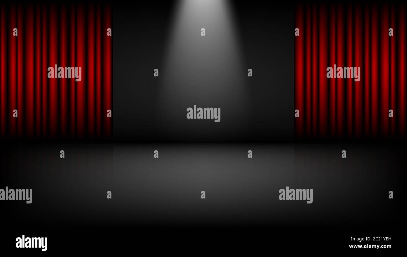 Leere Theater- oder Kinopodium mit roten Vorhängen, Vektorgrafik Stock Vektor