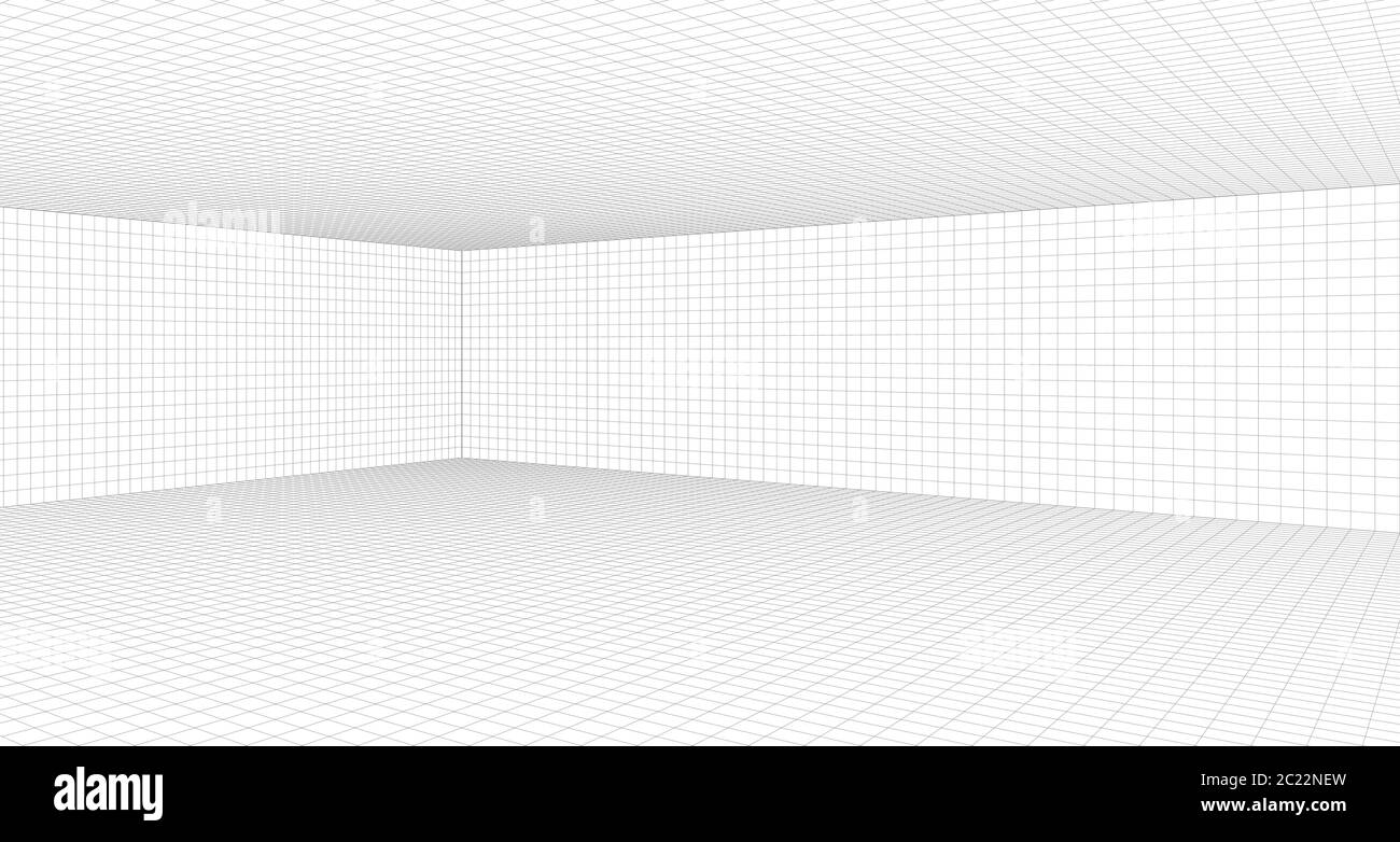 Perspective Grid Hintergrund 3d Vektor Illustration. Vorlage für den Hintergrund der Modellprojektion. Linie ein Punkt Perspektive Stock Vektor