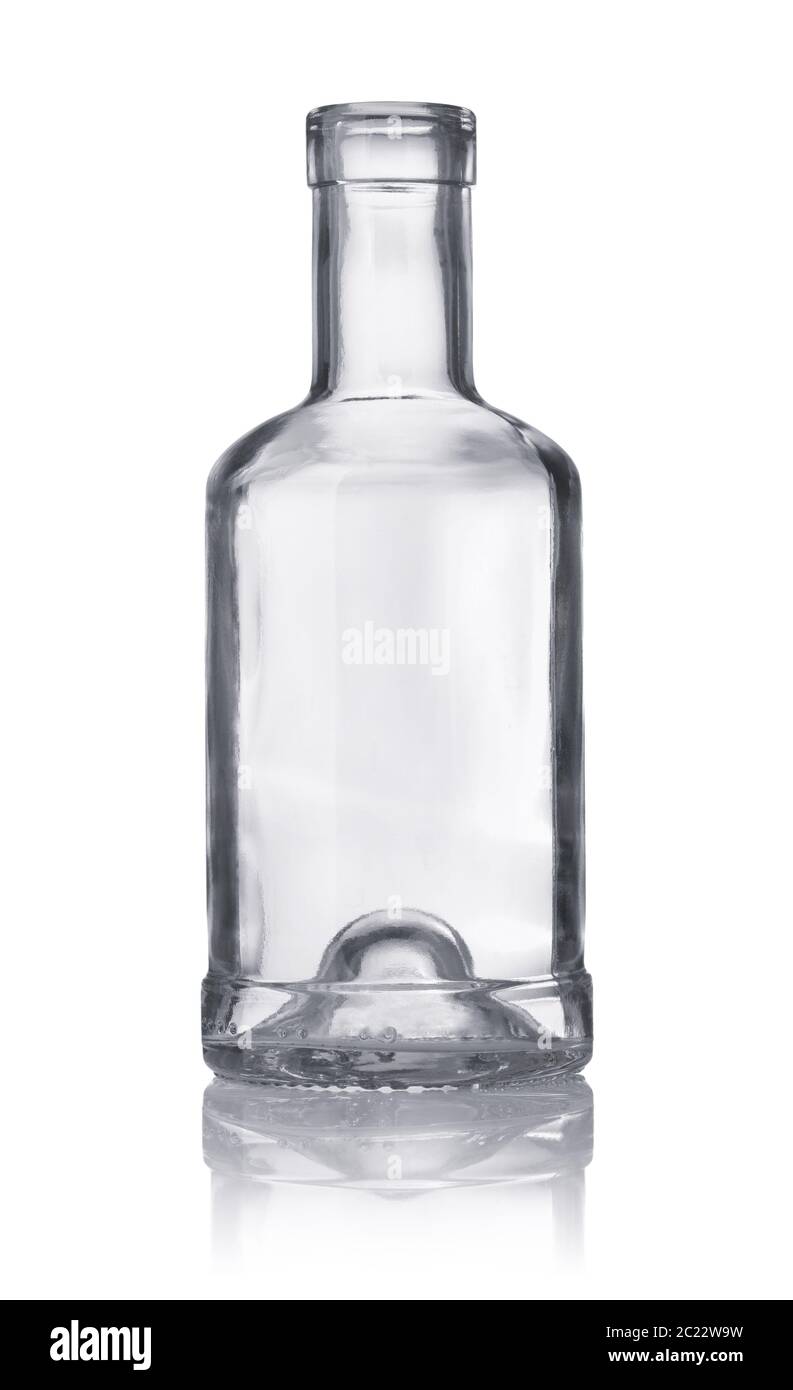 Vorderansicht des leeren Glas Flasche isoliert auf weißem Stockfoto
