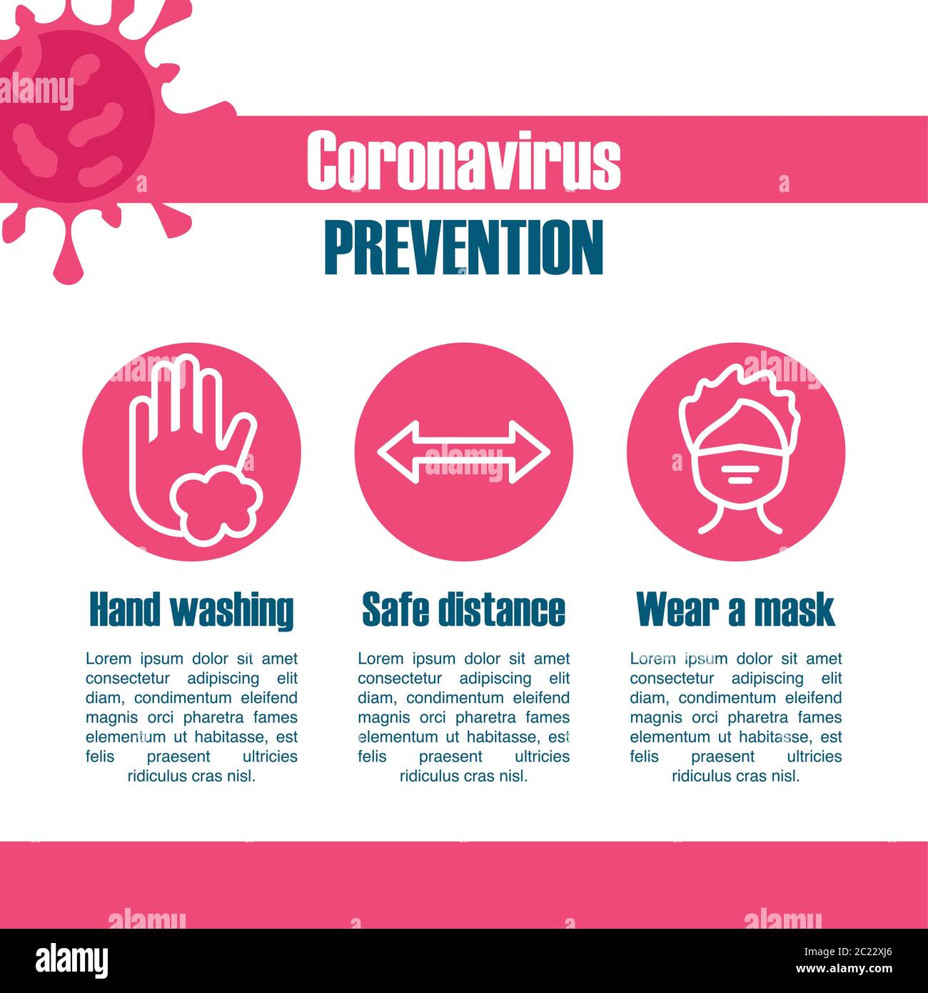 Vorbeugende Maßnahmen zur Ausbreitung des Coronavirus-Vektorgrafik Stock Vektor