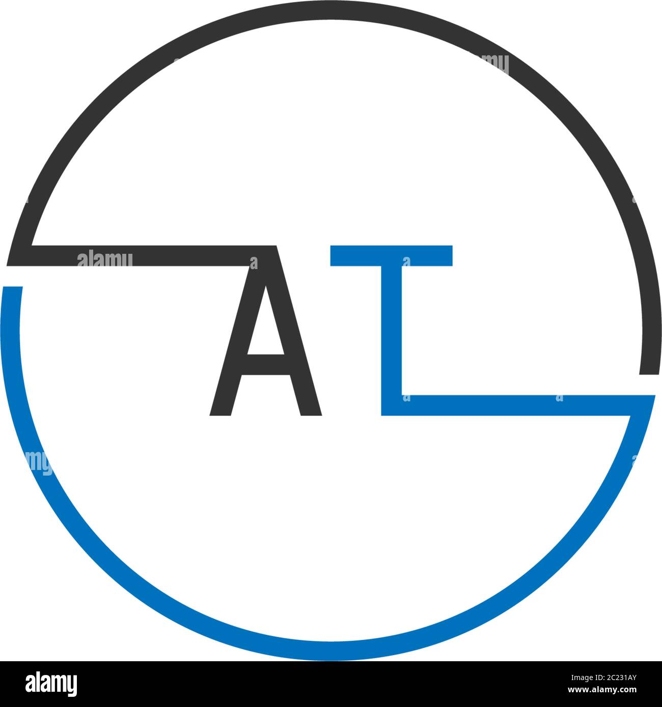 AT Logo Letter Design Konzept in schwarz und blau Stock Vektor