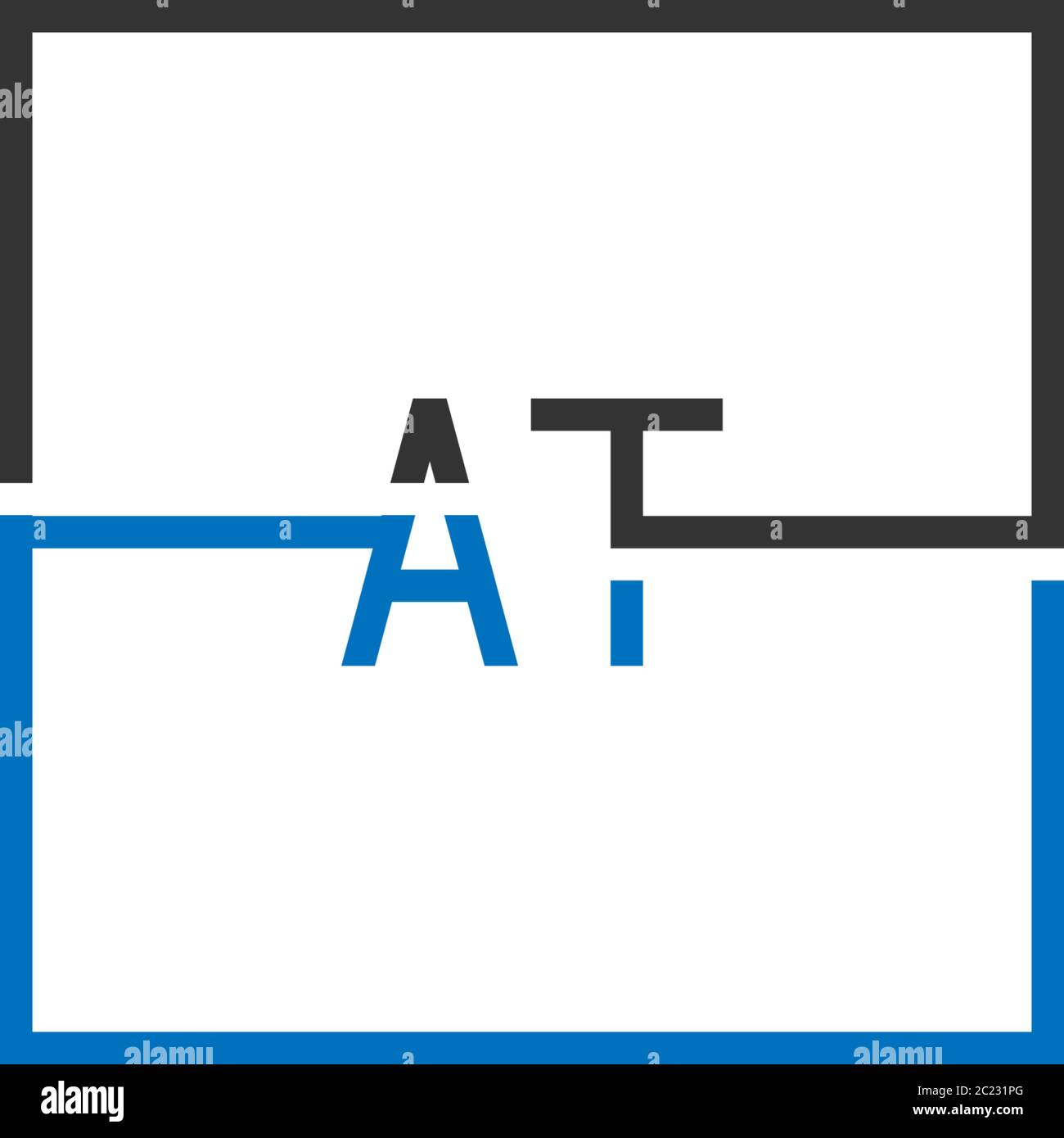 AT Logo Letter Design Konzept in schwarz und blau Stock Vektor
