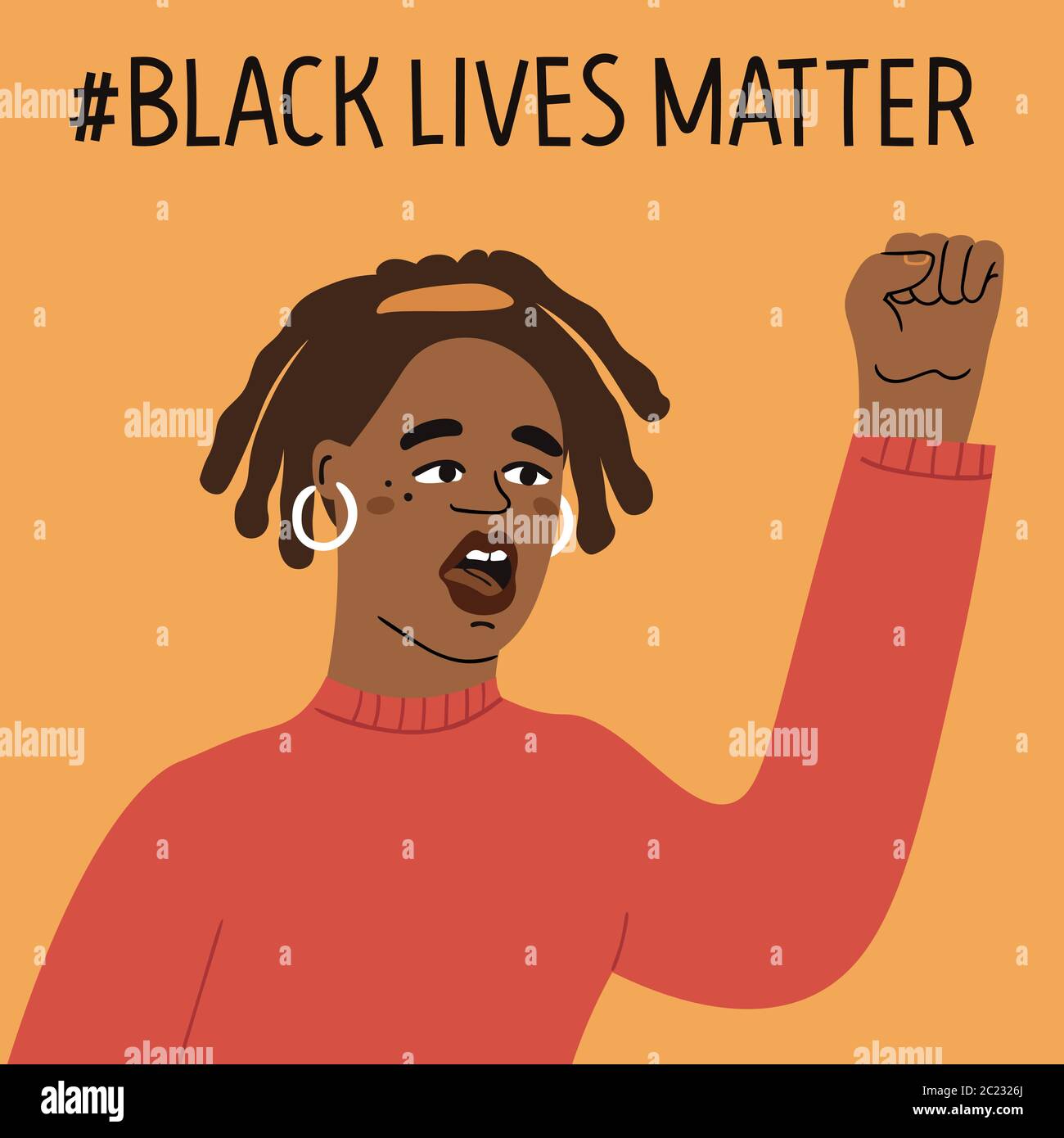 Kein Rassismus-Konzept. Schwarze Leben sind wichtig. Flache Social Card, Poster, Banner mit Text. Handgezeichneter Vektor-Satz. Stock Vektor
