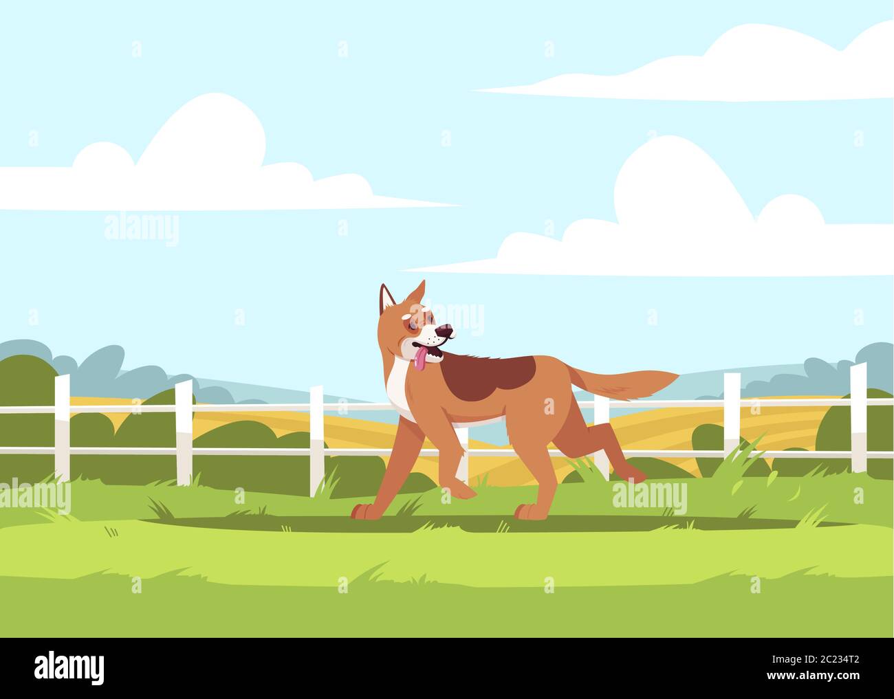 Shepherd Hund laufen außerhalb semi flach Vektor-Illustration Stock Vektor