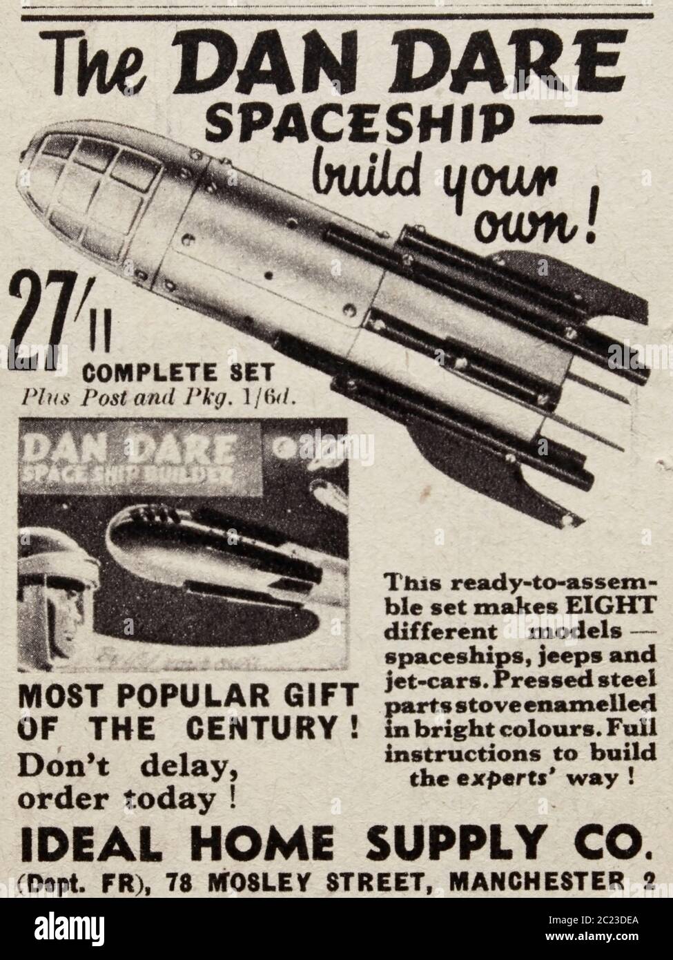 Vintage-Werbung für ein bauen Sie Ihre eigenen Dan Dare Raumschiff. Stockfoto