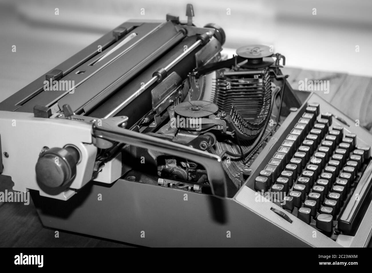 Details einer alten mechanischen Schreibmaschine Stockfoto
