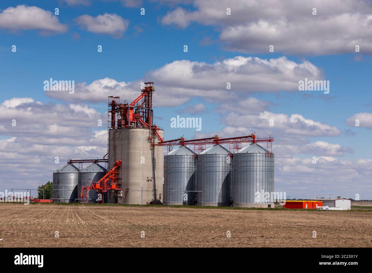 Landwirtschaftliche Silos auf dem Gebiet von Kanada Stockfoto