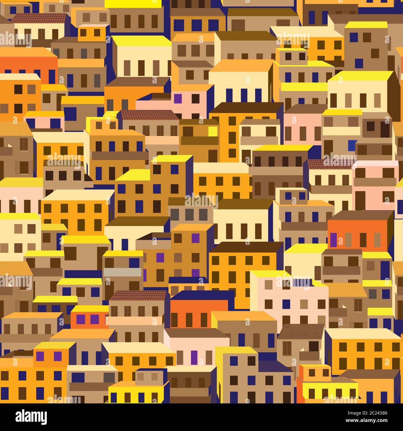 Nahtloses Muster mit stilisierten Stadtvierteln oder Favelas Stock Vektor