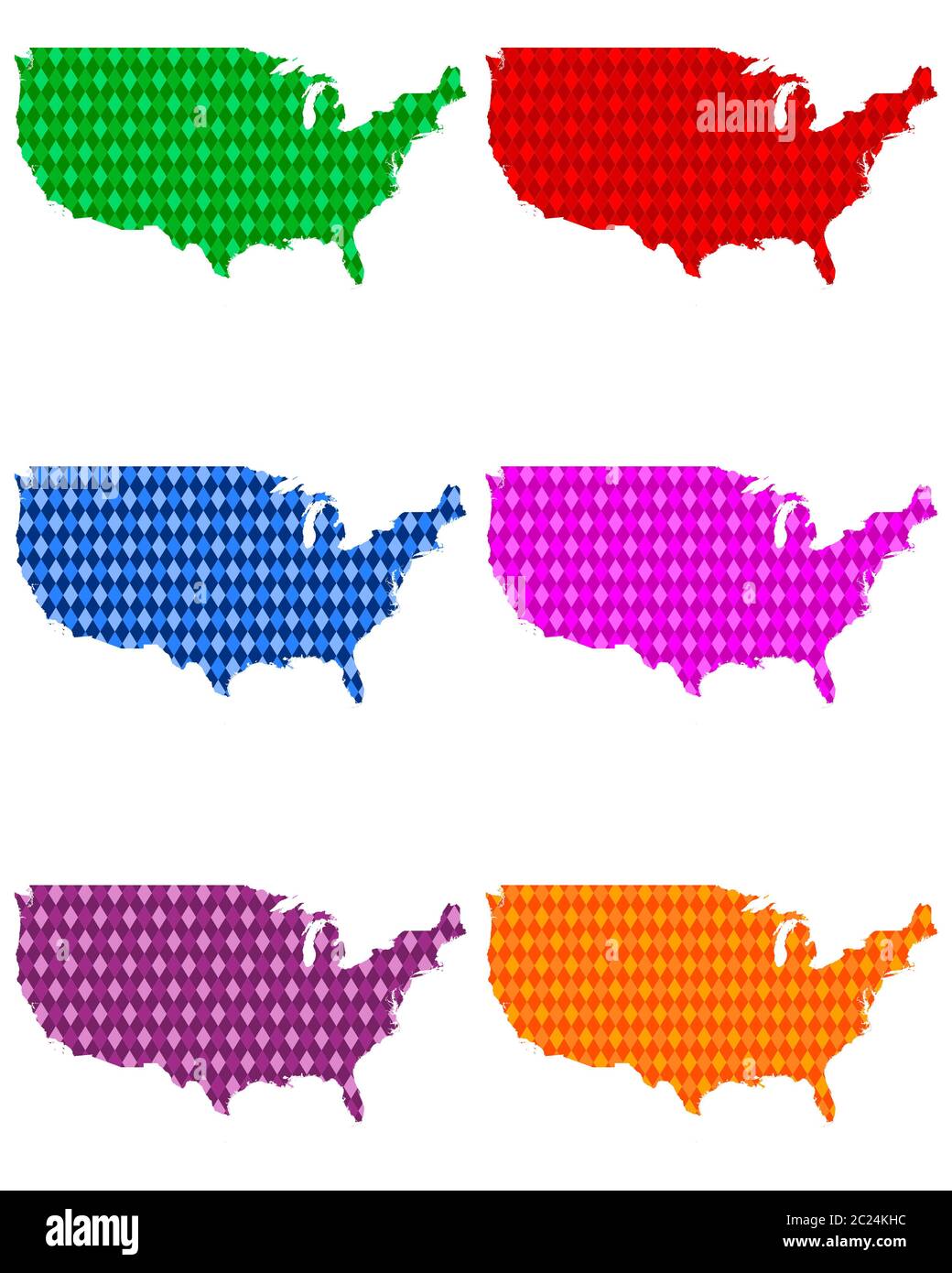 Karten der USA mit farbigen Rauten Stockfoto