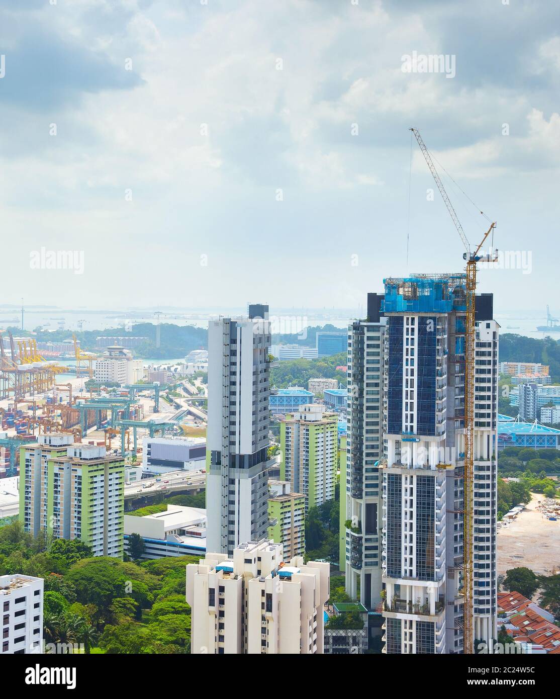 Baustelle Wolkenkratzer Kran Singapur Stockfoto