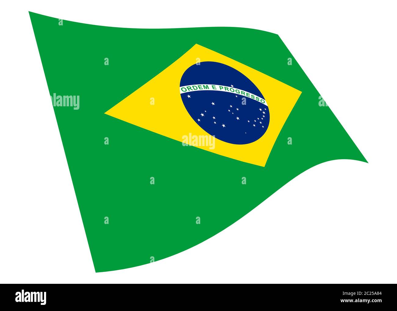 Brasilien winkende Flagge Grafik isoliert auf weiß mit Beschneidungspfad Stockfoto