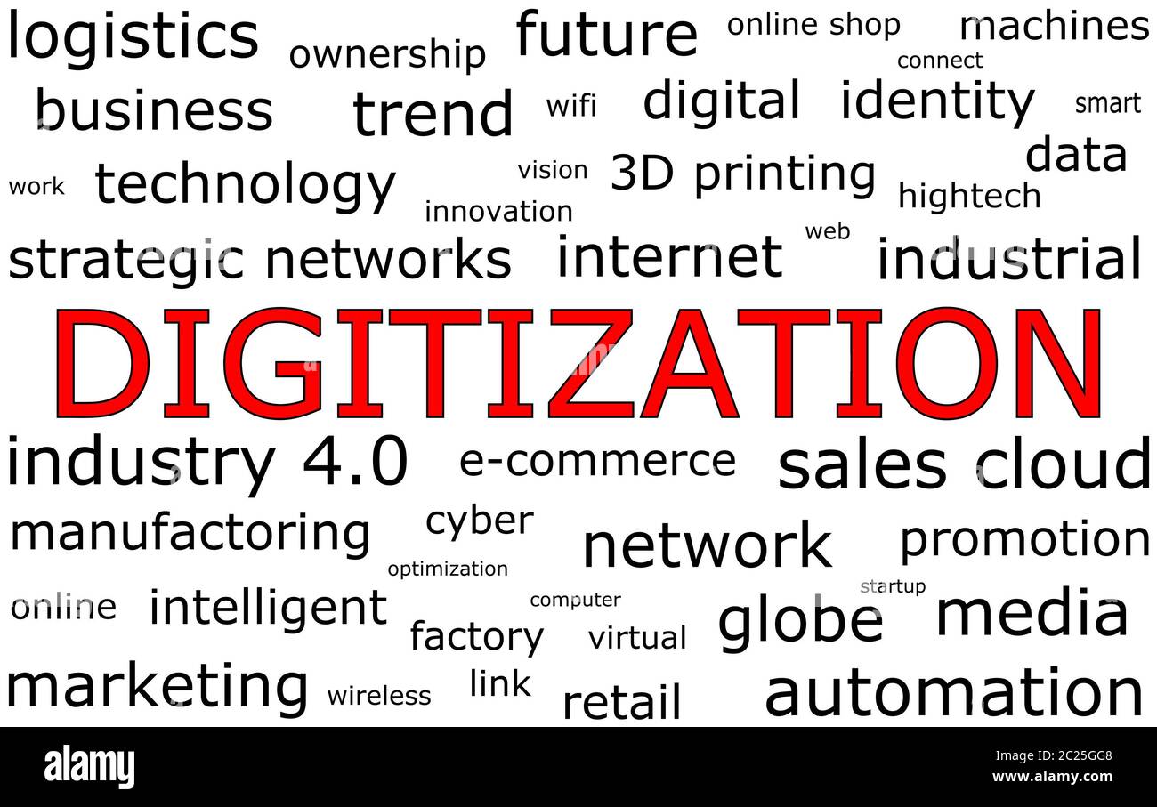 Informative Digitalisierung Wordcloud - Illustration Stockfoto