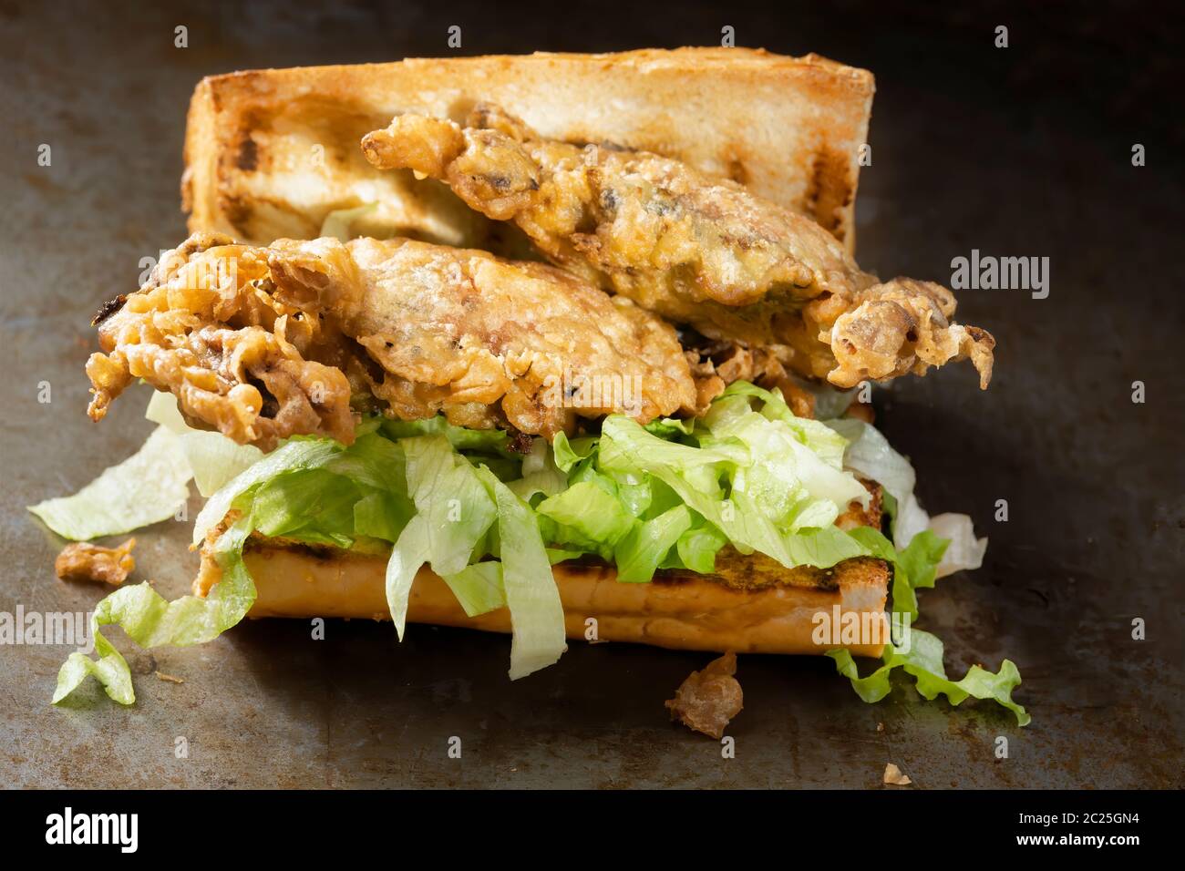 Nahaufnahme von weichen Schale Krabben Meeresfrüchte po boy Sandwich Stockfoto