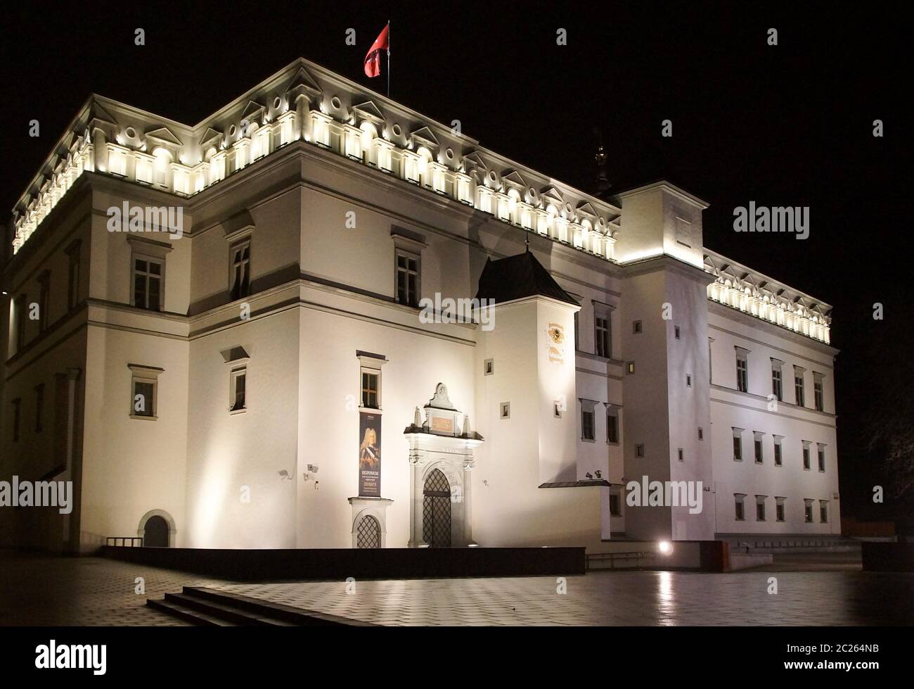 Winterabend und der Palast der litauischen Herrscher Stockfoto