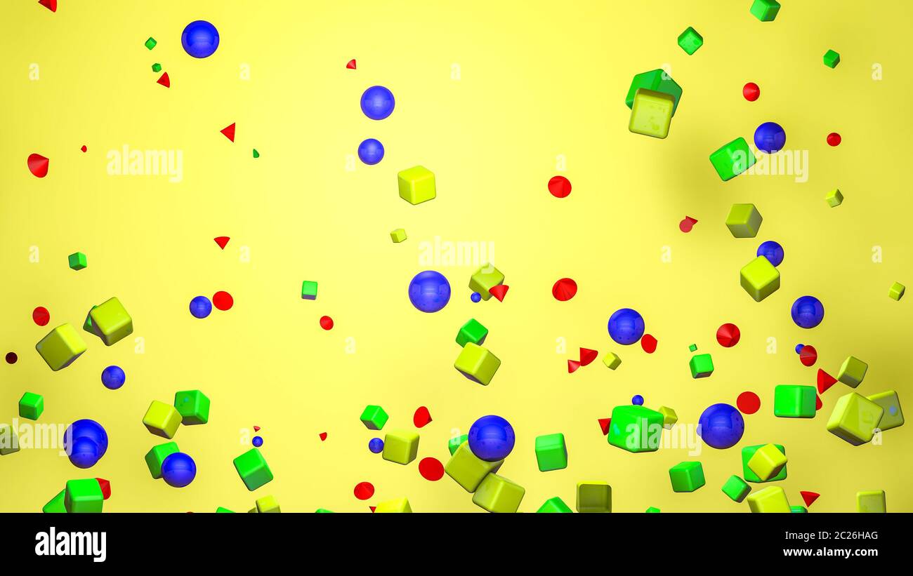Dreidimensionale Figuren auf einem gelben Hintergrund. 3D-Rendering Stockfoto