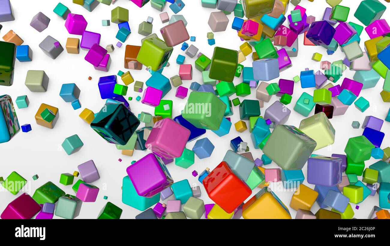 Bunte Würfel auf einem weißen Hintergrund. Abbildung. 3D-Rendering Stockfoto