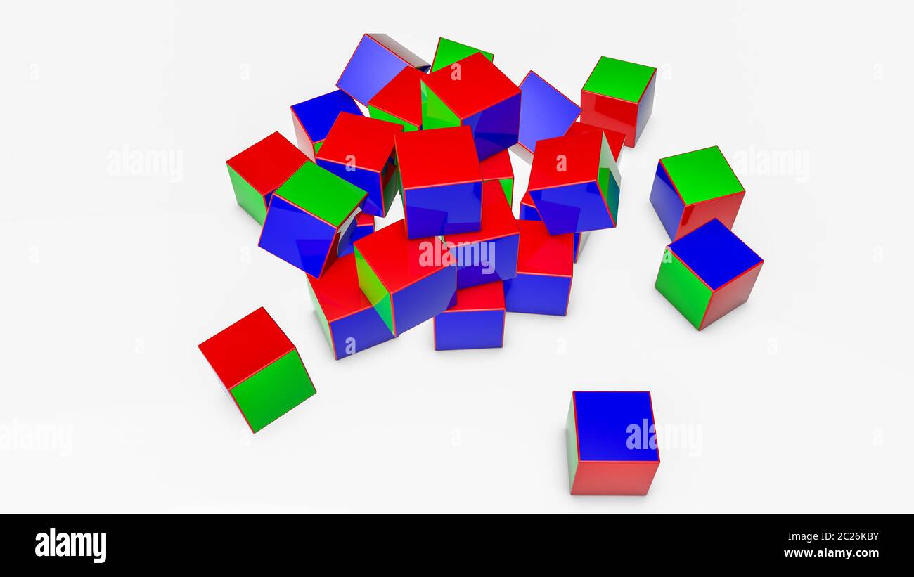 Bunte Würfel auf. 3D-Rendering Stockfoto