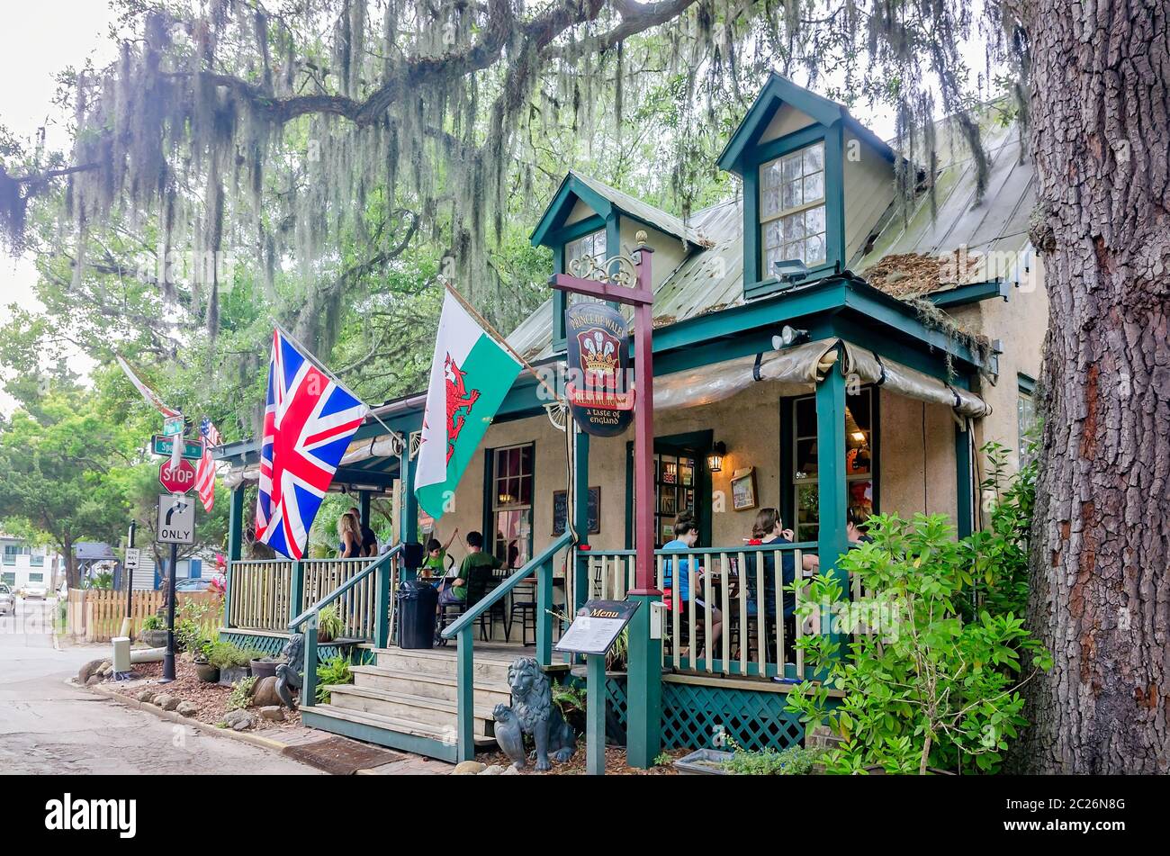 Das Restaurant Prince of Wales ist in der Cuna Street, 11. April 2015, in St. Augustine, Florida, zu sehen. Der Pub im britischen Stil serviert traditionelle Favoriten. Stockfoto