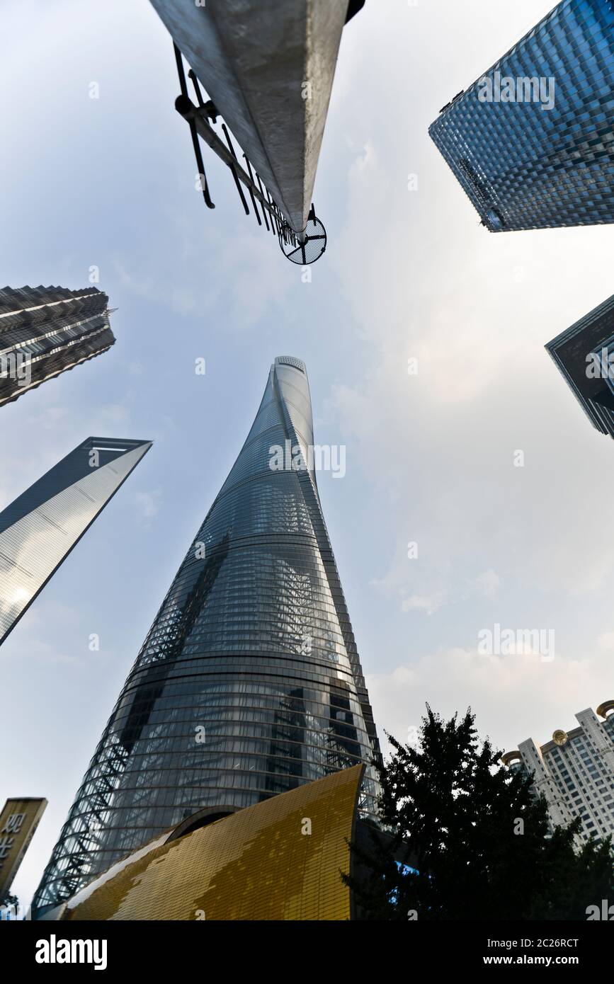 Shanghai Hochhäuser im Pudong Bezirk: Shanghai Tower, Shanghai World Financial Center, JinMao Tower. China Stockfoto