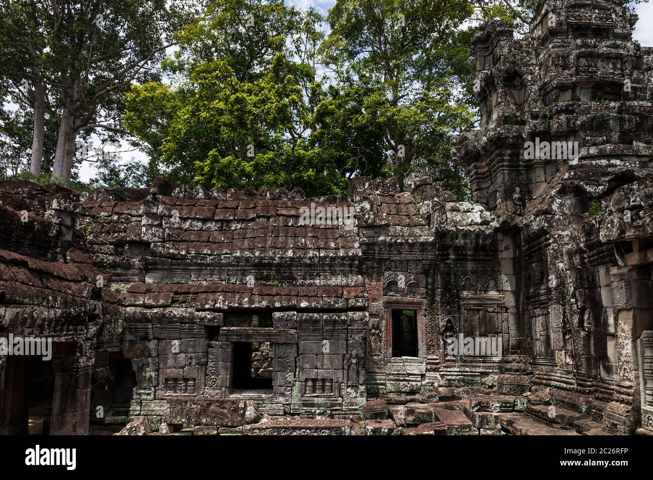 Innenhof des Banteay Kdei Temple, Buddhistischer Tempel, Alter Khmer Tempel, Angkor Archäologischer Park, Siem Reap, Kambodscha, Südostasien, Asien Stockfoto
