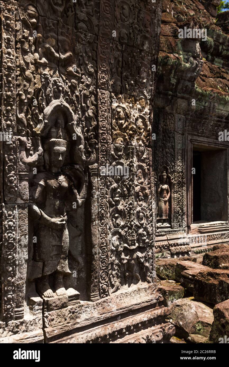 Relief des Preah Khan Tempels, buddhistischer und hinduistischer Tempel, alte Hauptstadt des Khmer Reiches, Siem Reap, Kambodscha, Südostasien, Asien Stockfoto