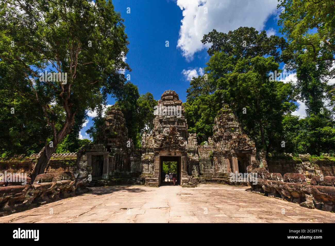 Westturm Tor des Preah Khan Tempel, buddhistischer und hinduistischer Tempel, alte Hauptstadt des Khmer Reiches, Siem Reap, Kambodscha, Südostasien, Asien Stockfoto