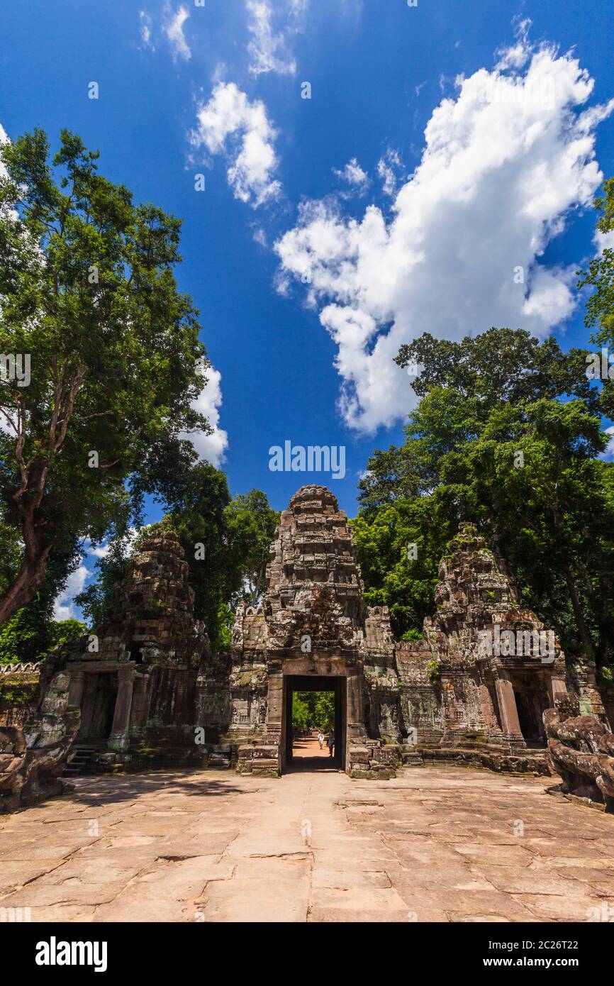 Westturm Tor des Preah Khan Tempel, buddhistischer und hinduistischer Tempel, alte Hauptstadt des Khmer Reiches, Siem Reap, Kambodscha, Südostasien, Asien Stockfoto