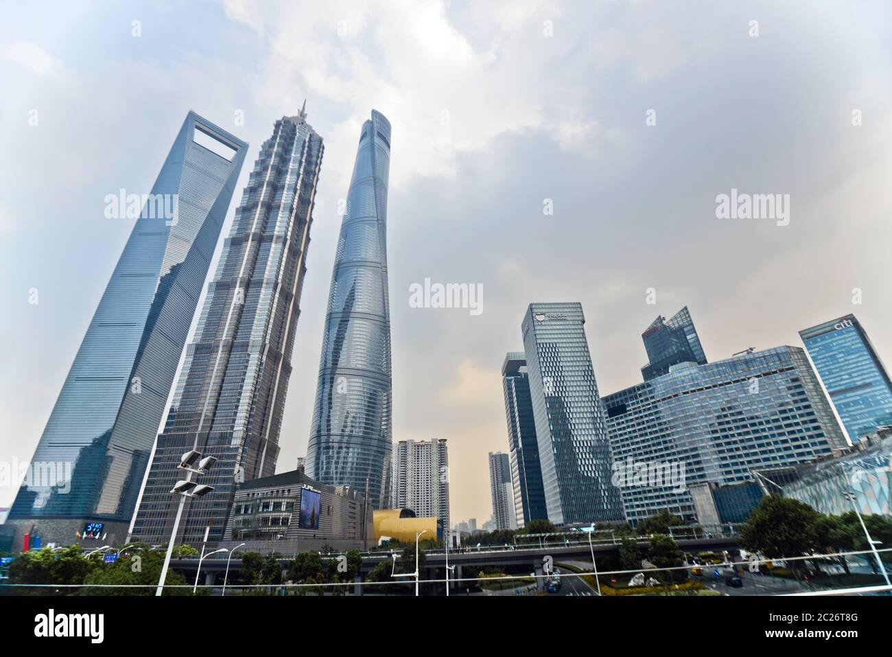 Shanghai Hochhäuser im Pudong Bezirk: Shanghai Tower, Shanghai World Financial Center, JinMao Tower. China Stockfoto