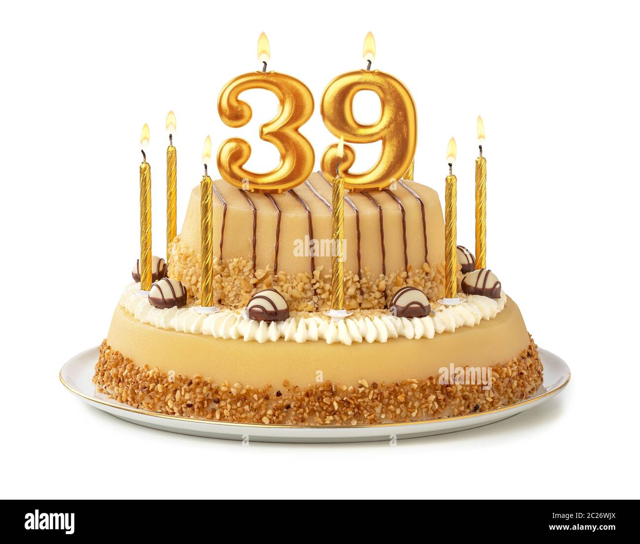 Festliche Kuchen mit goldenen Kerzen - Nummer 39 Stockfoto