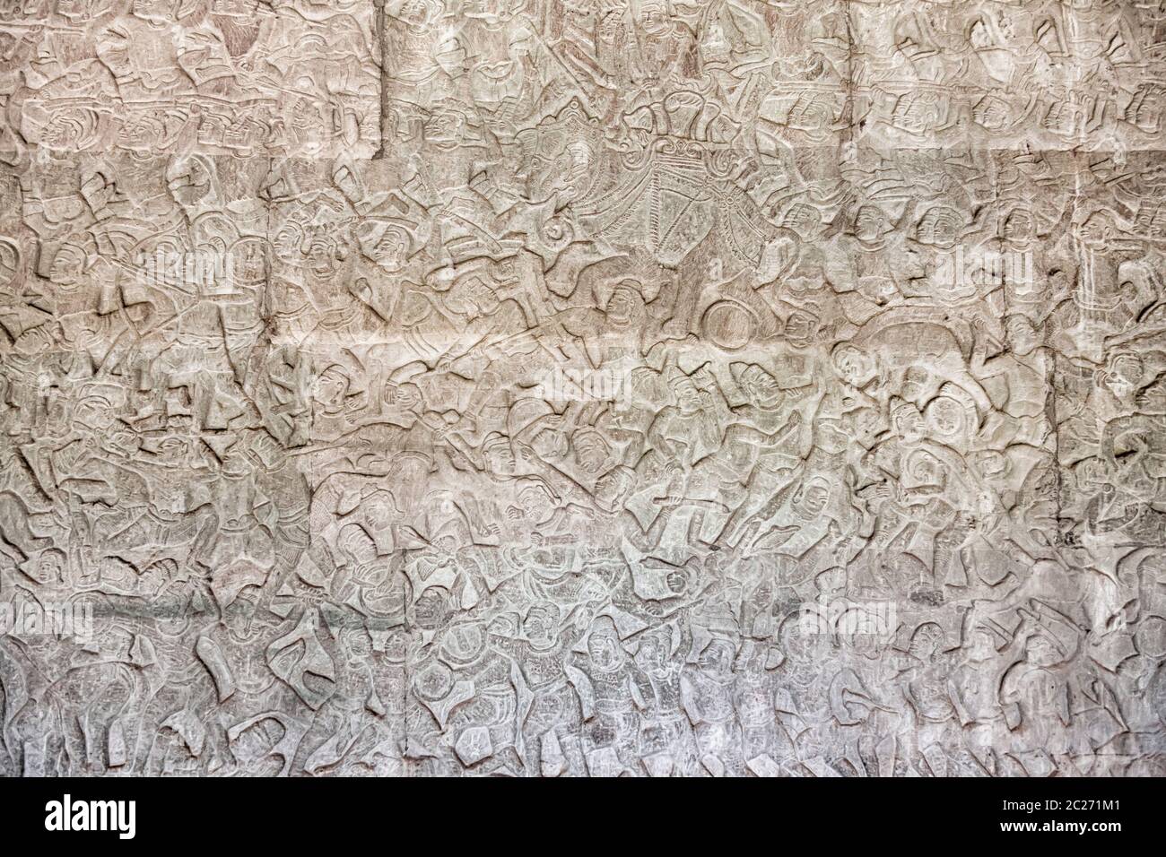 Angkor wat, Bas-Relief des Ostflügels in der Nordgalerie, Szene als 'Sieg Krishnas über Bana', Siem Reap, Kambodscha, Südostasien, Asien Stockfoto