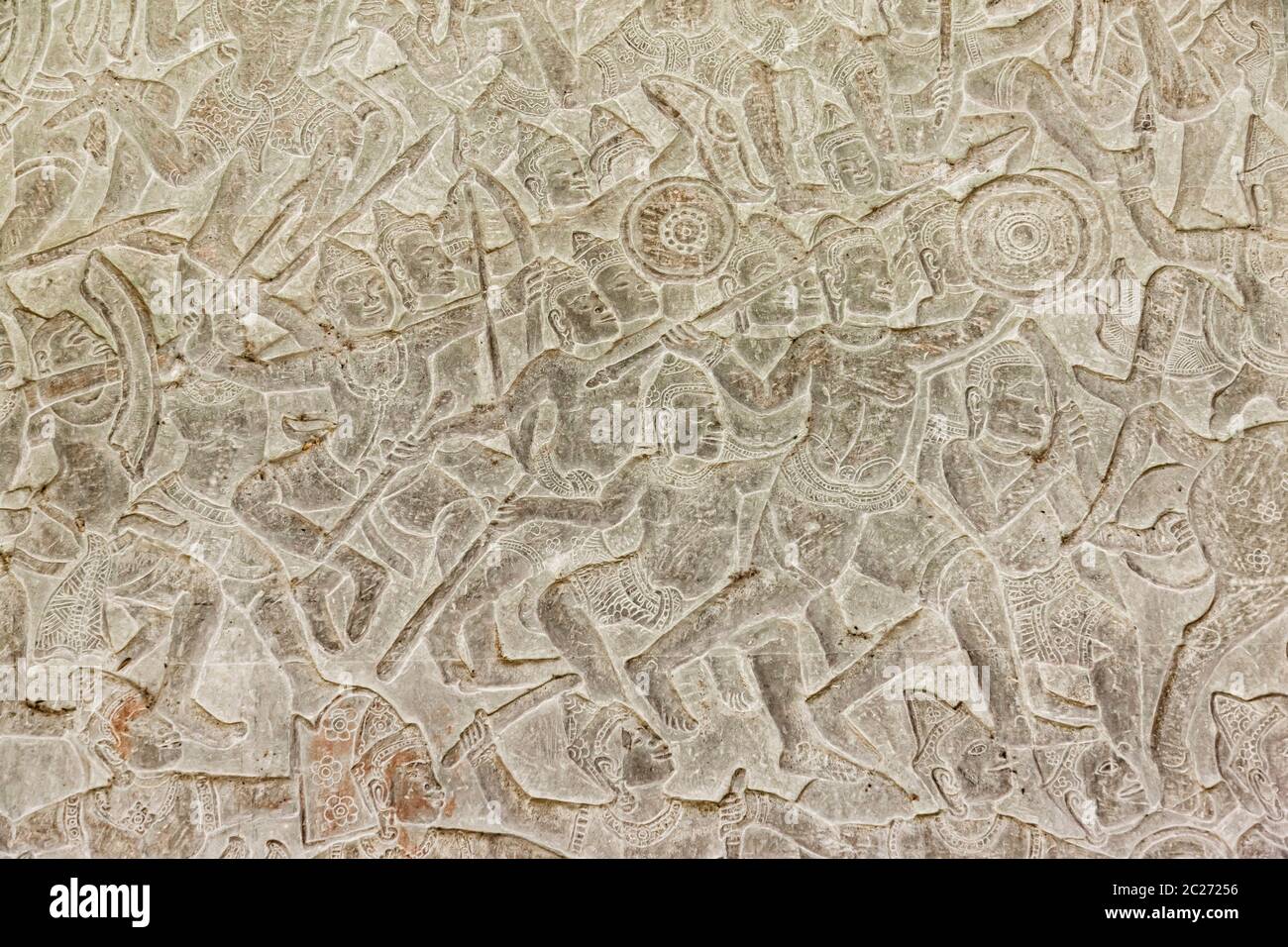 Angkor wat, Bas-Relief des Ostflügels in der Nordgalerie, Szene als 'Sieg Krishnas über Bana', Siem Reap, Kambodscha, Südostasien, Asien Stockfoto