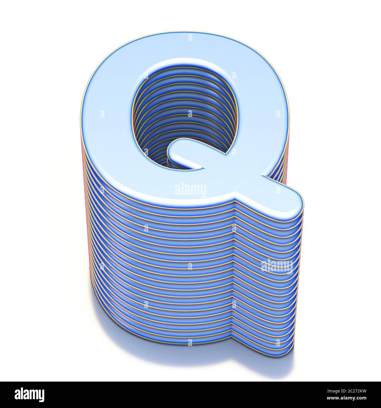 Blauen extrudierten font Buchstaben Q 3D-Render Abbildung auf weißem Hintergrund Stockfoto