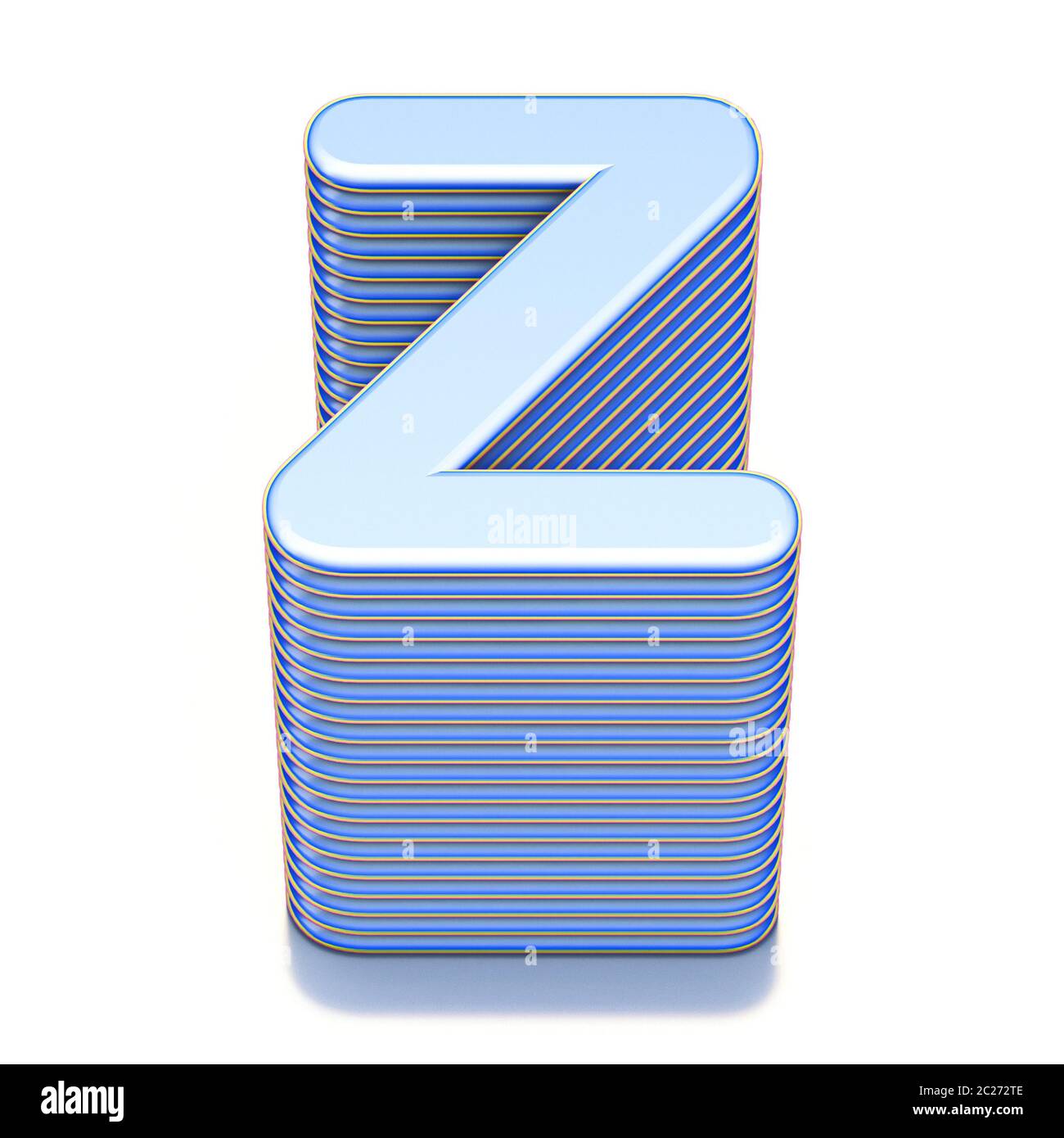 Blauen extrudierten font Buchstaben Z 3D-Render Abbildung auf weißem Hintergrund Stockfoto