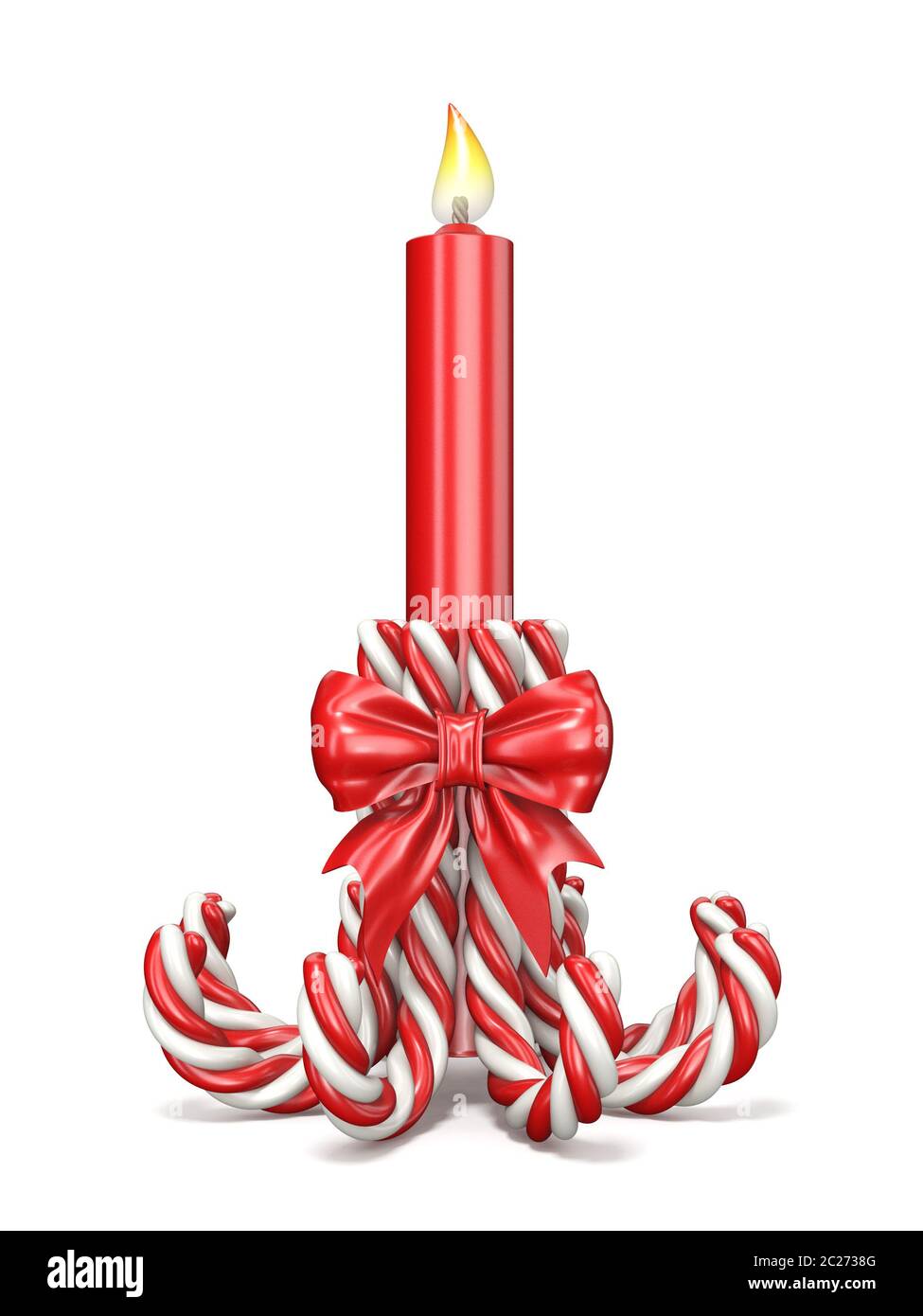 Weihnachten Dekoration aus Zuckerstangen, Schleife und Kerze 3D Stockfoto