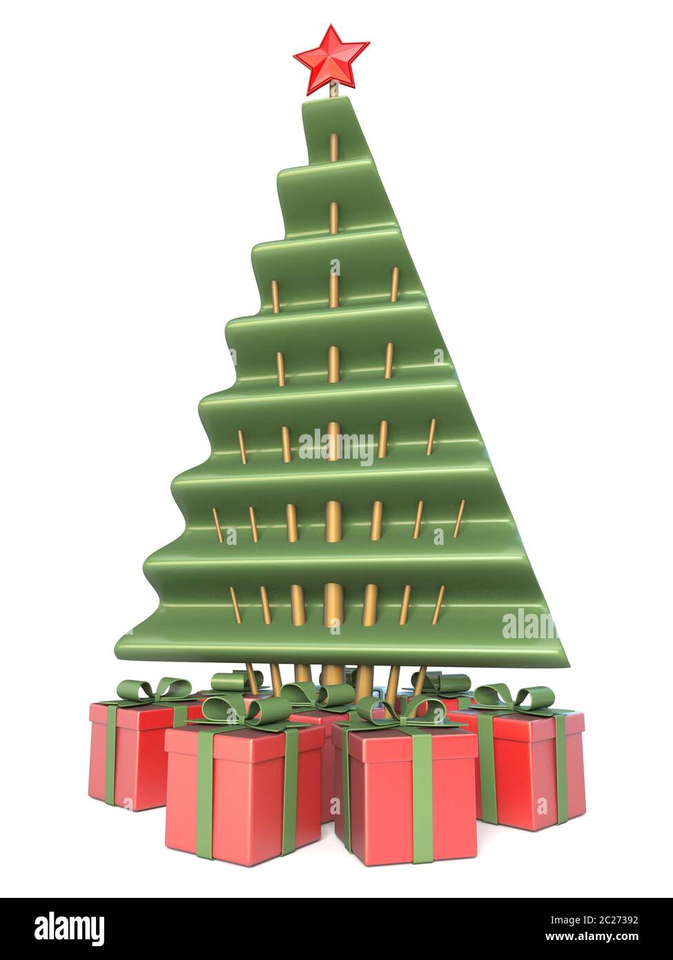 Abstrakte Weihnachtsbaum und Geschenke unter 3D Stockfoto
