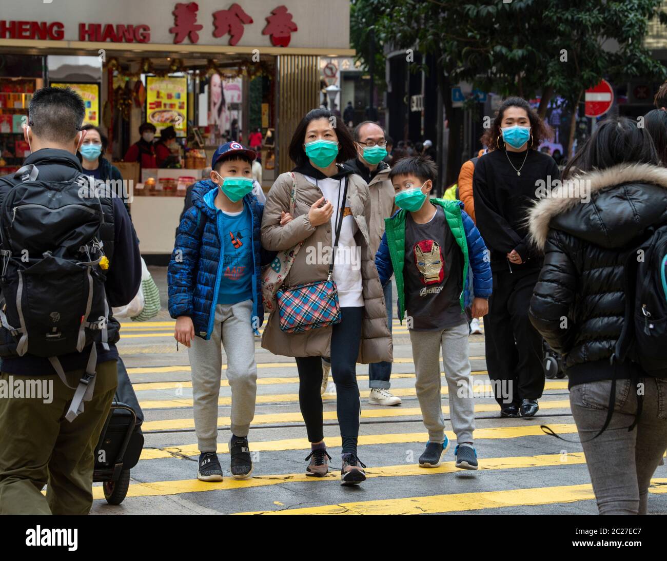 HONGKONG, HONGKONG SAR, CHINA: 29. JANUAR 2020. Die Angst vor dem 2019 erschienenen Roman Coronavirus ( Covid-19 ) aus Wuhan China zeigt sich auf den Straßen von Hong K Stockfoto
