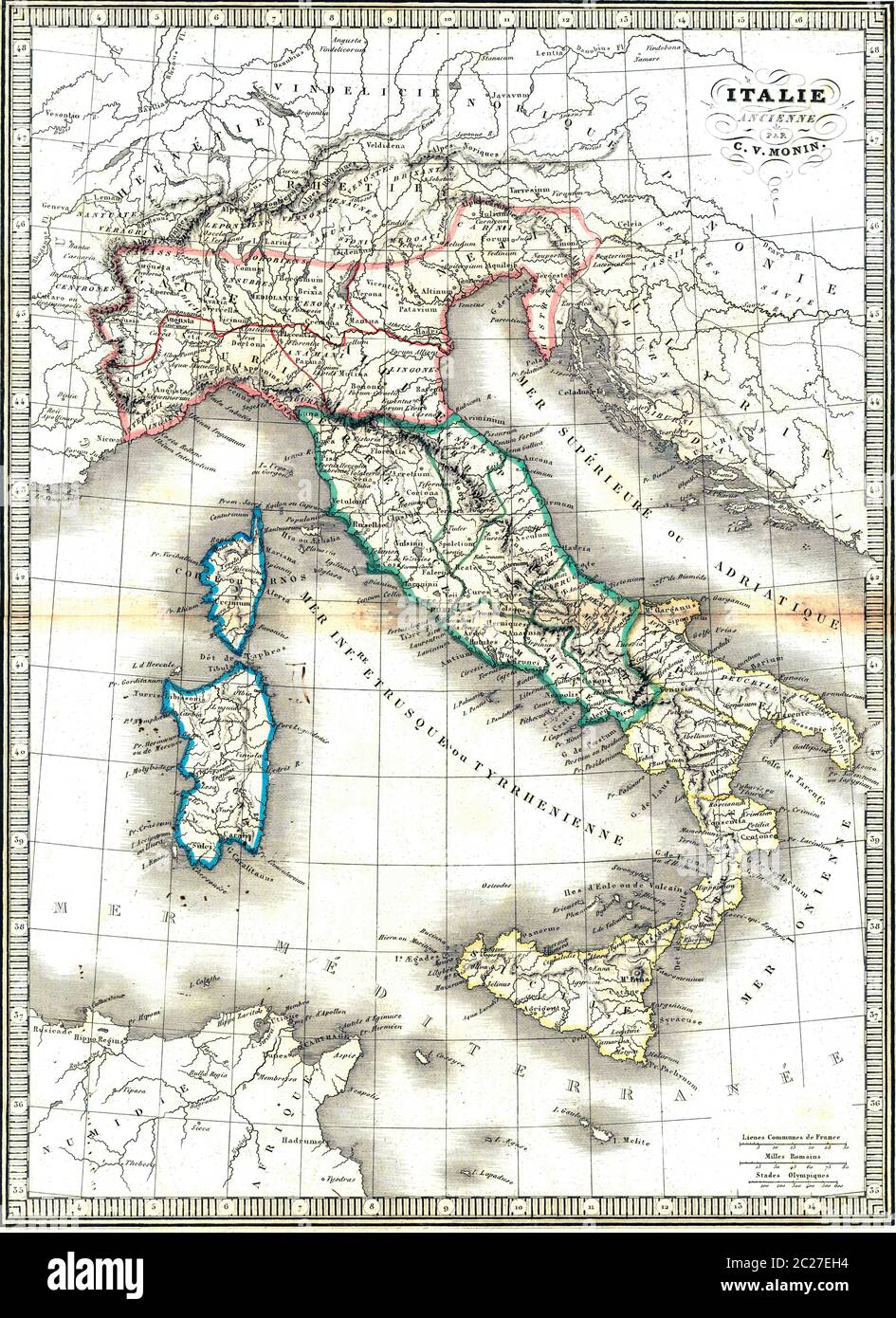 Monin Karte des antiken Italiens Universeller Atlas der antiken und modernen Geographie, um 1839 Stockfoto