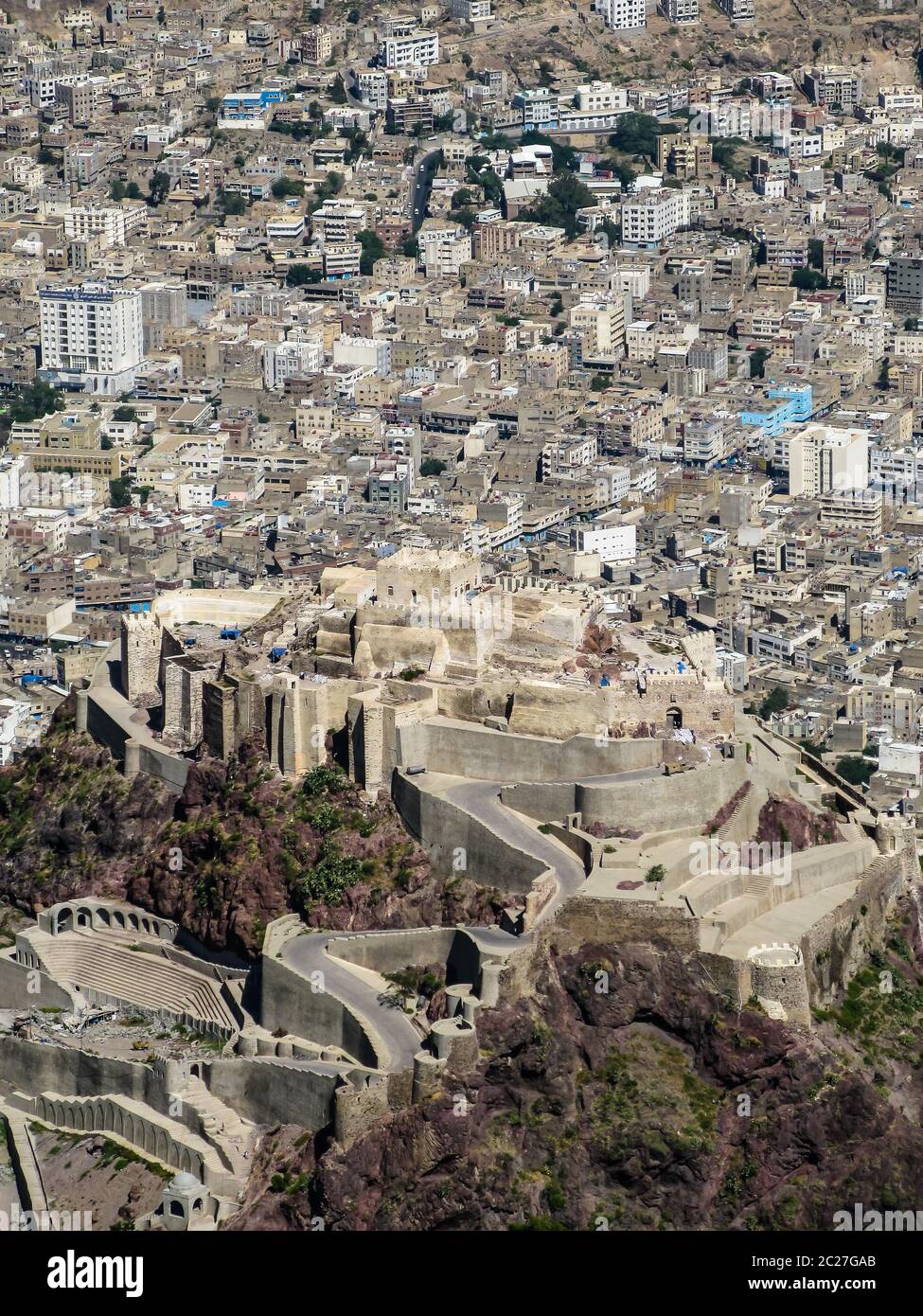 Außenansicht von der Festung Al-Cahira aka Cairo Castle in Taiz, Jemen Stockfoto
