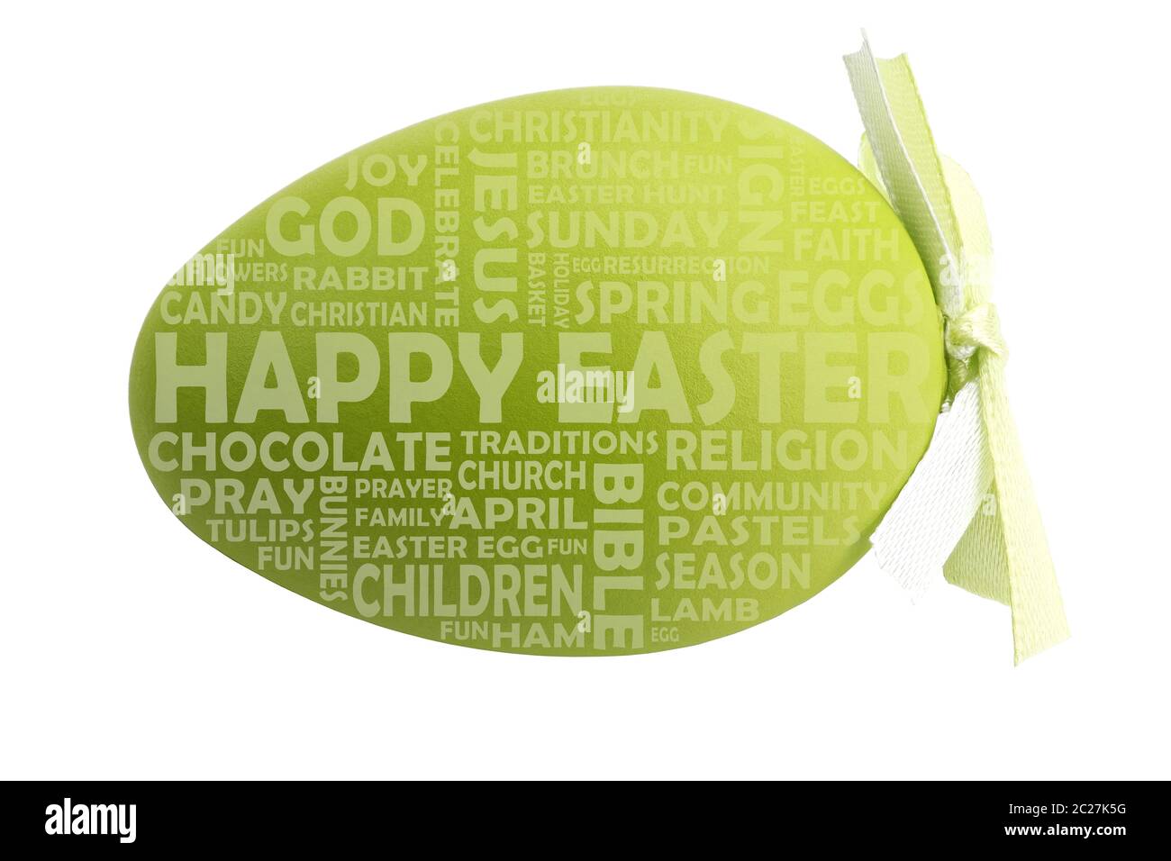 Happy Easter Egg mit den wichtigsten Worten zu den Osterferien Stockfoto