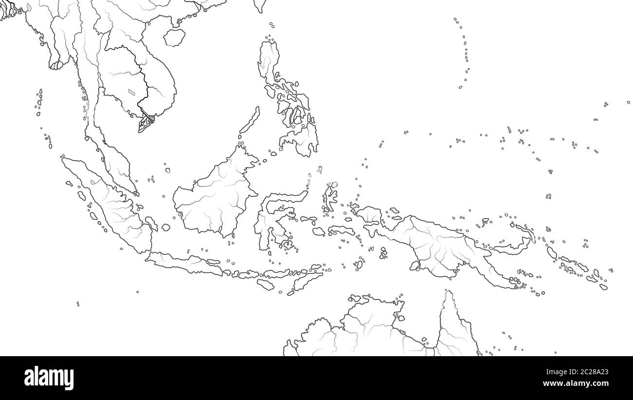 Weltkarte der Region SÜDOSTASIEN: Indochina, Thailand, Malaysia, Indonesien, Philippinen. (Geographic Chart). Stockfoto