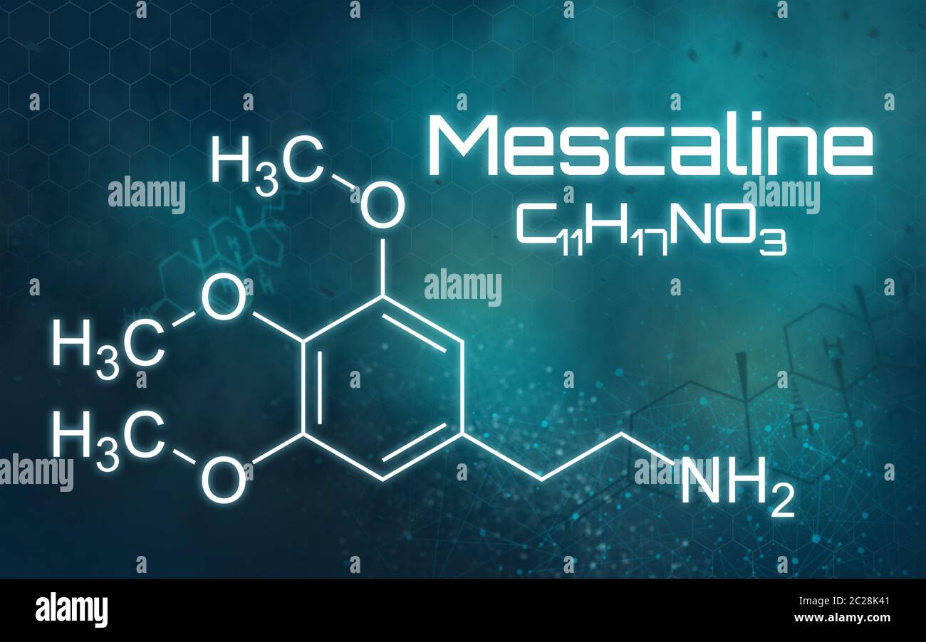 Die chemische Formel von meskalin auf einem futuristischen Hintergrund Stockfoto