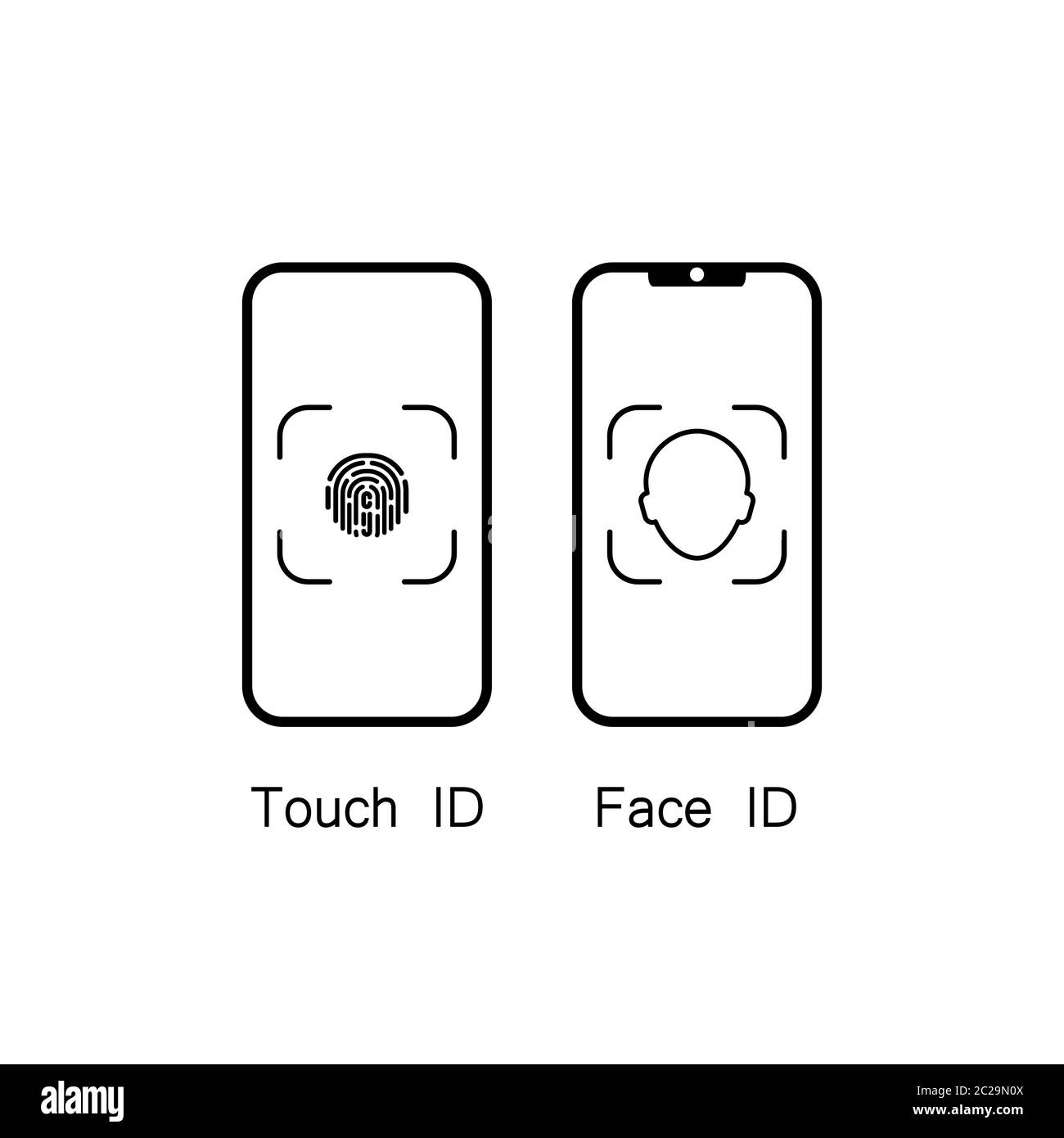 Berühren Sie das Symbol id und Face id auf dem Mobilgerät. Vektor auf isoliertem weißem Hintergrund. Eps 10. Stock Vektor