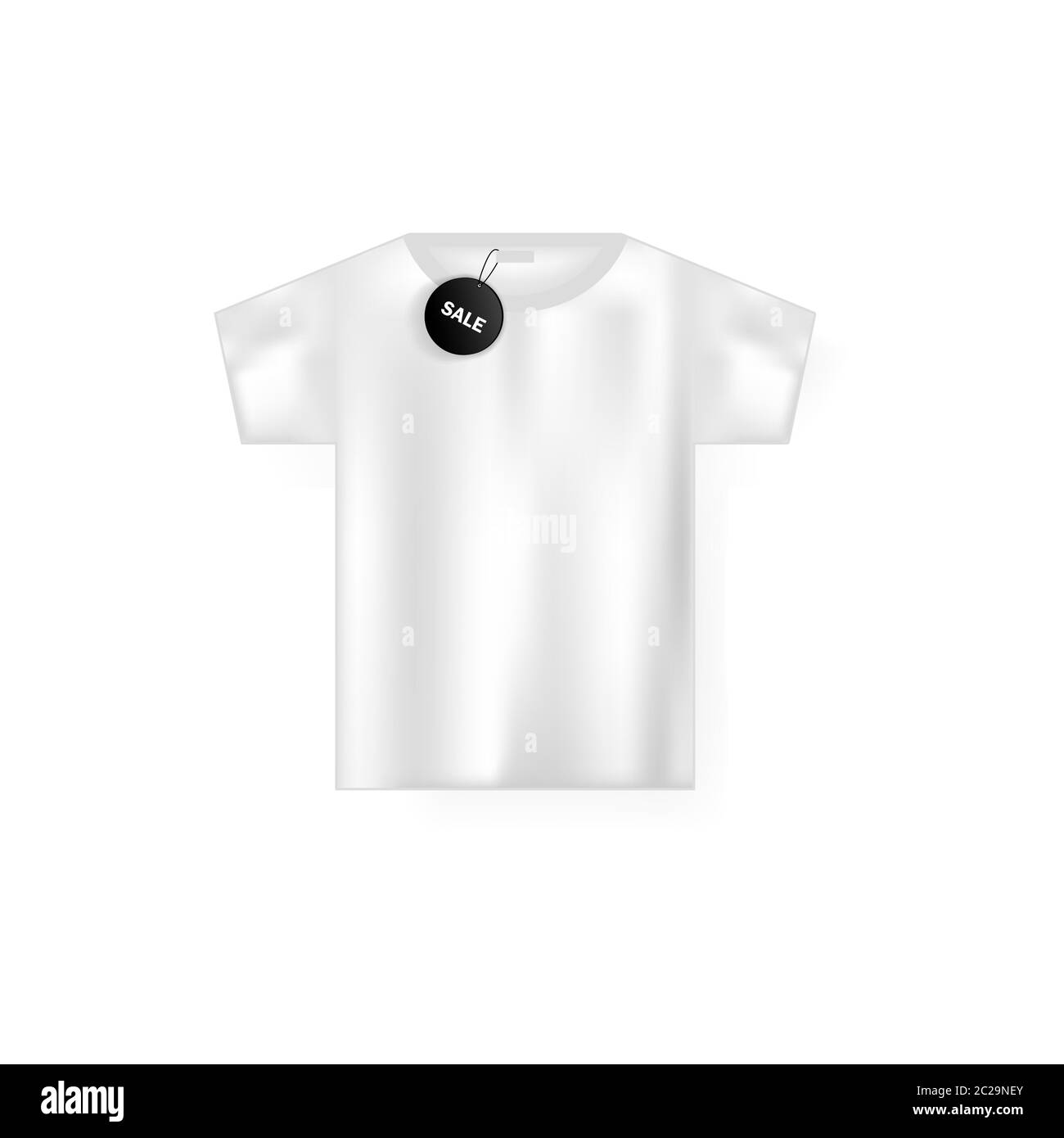Weißes T-Shirt für Männer. Realistisches Modell. Kurzarm T-Shirt Vorlage mit Rabatt-Tags. Vektor auf isoliertem weißem Hintergrund. Eps 10. Stock Vektor
